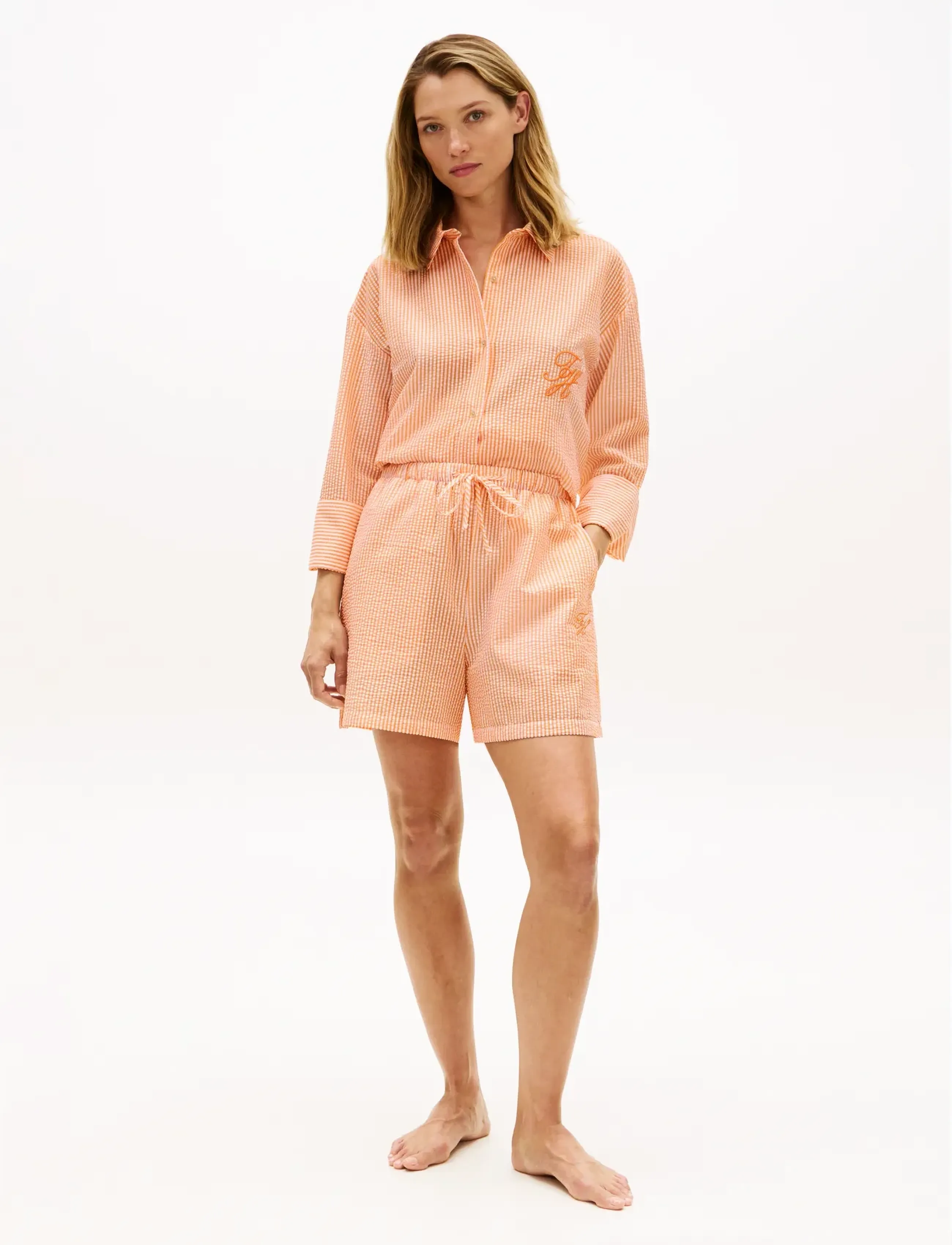 Tommy Hilfiger - SEERSUCKER SHORTS - casual shorts - ithaca stripe orange hype  white - 3