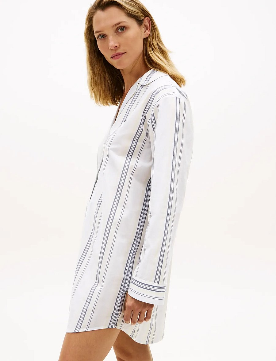 Tommy Hilfiger - LS POPLIN NIGHTDRESS - natkjoler - keepsake blue multi stripe - 2
