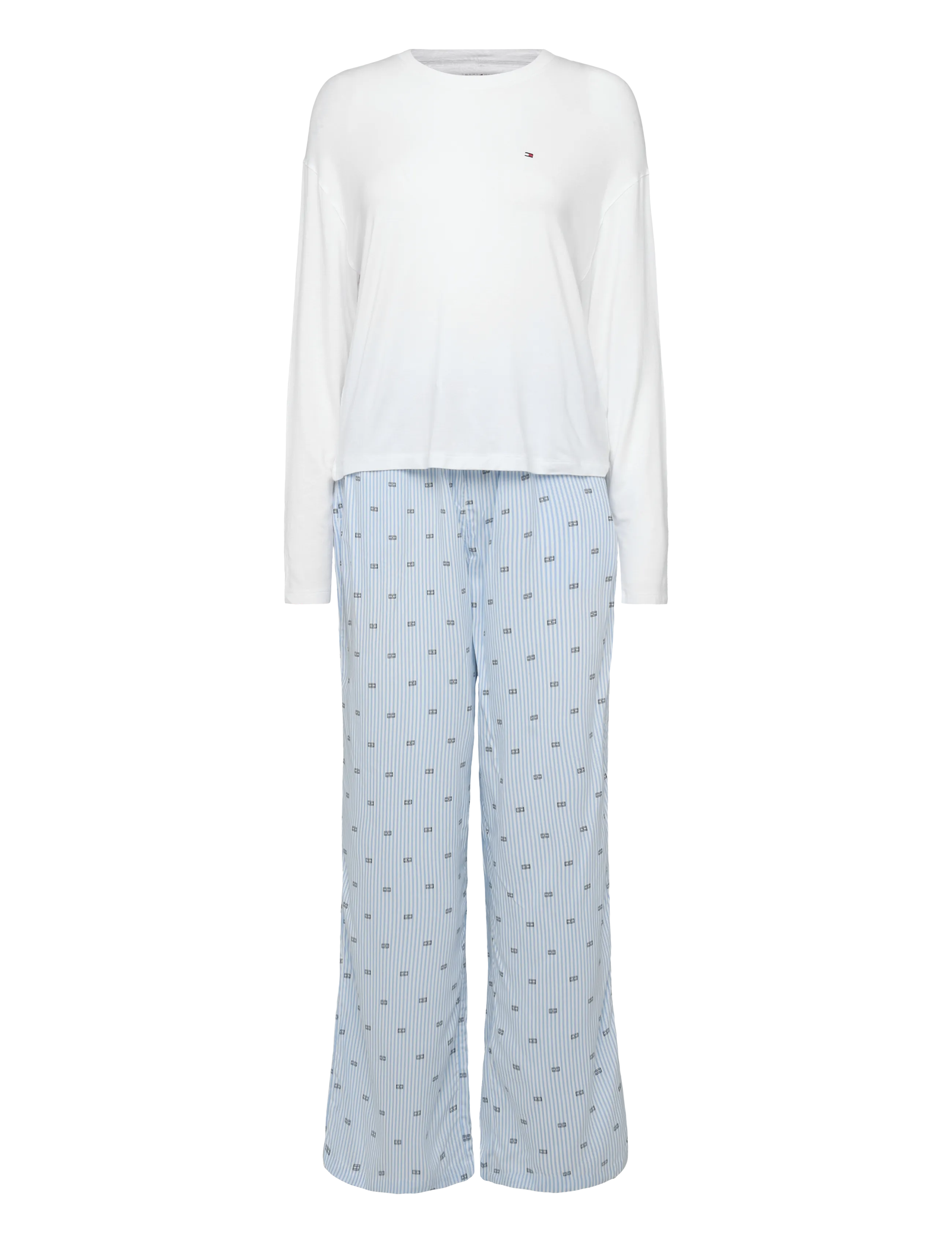 Tommy Hilfiger LS MIX WOVEN PANTS PJ SET - Sommer in der Stadt - WHITE   FLAG ITHACA CRITTER / white