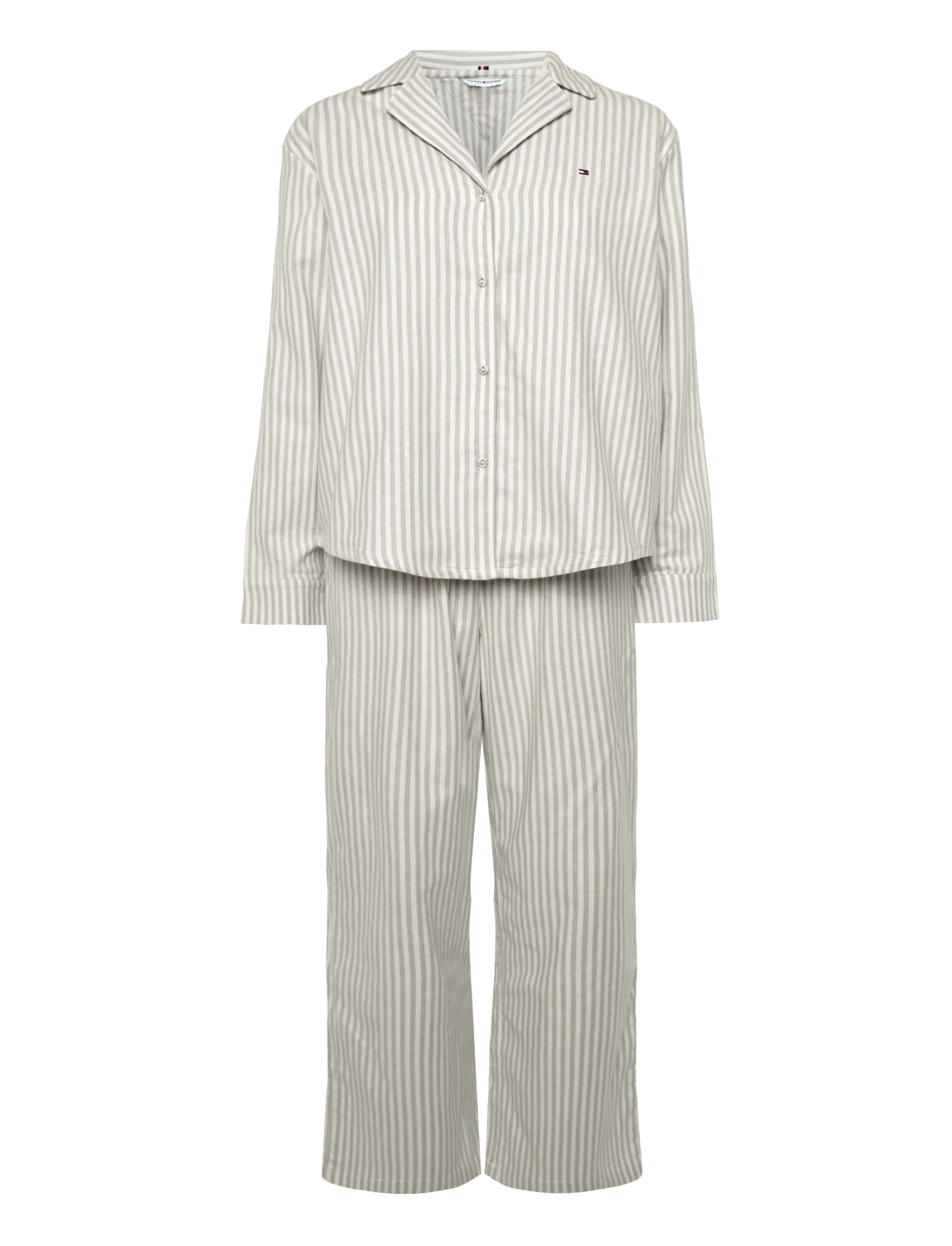 Tommy Hilfiger LS SHIRT FLANNEL PANTS PJ SET - Aluspesu - FLANNEL STRIPE GREY / grey