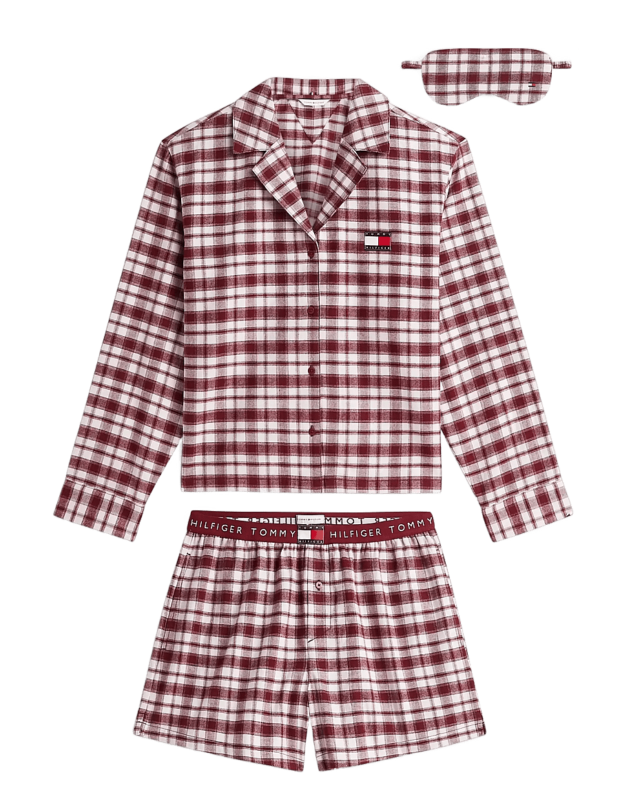 Tommy Hilfiger - GIFT SHORT FL PJ SET W.EYEMASK - pyjamas - light pink plaid - 1