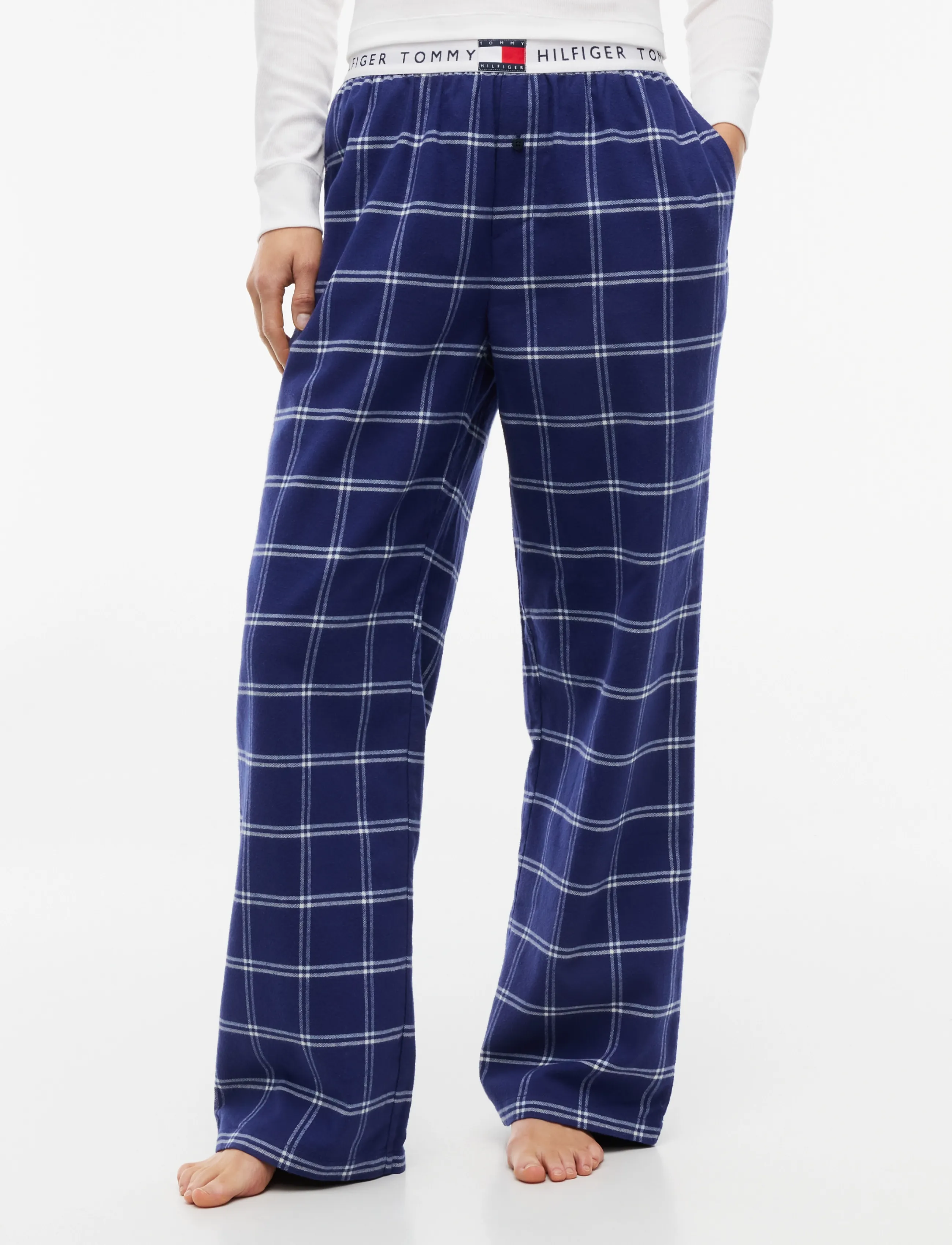 Tommy Hilfiger Flannel Pants, Damen, Karierte Flanell Pyjamahose, Marineblau, Gr.M