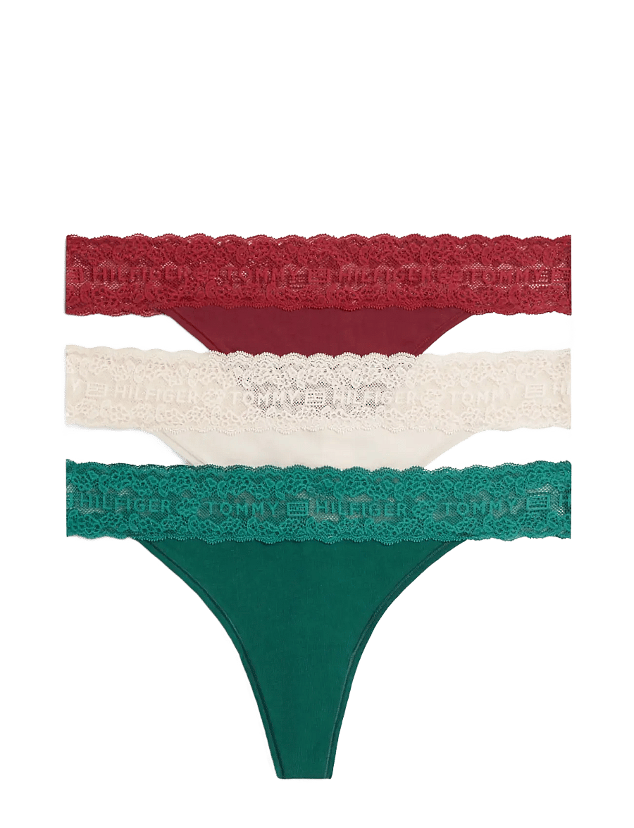Tommy Hilfiger - GIFT 3 PACK TANGA THONG - stringtrusser - o green c creme rouge - 1