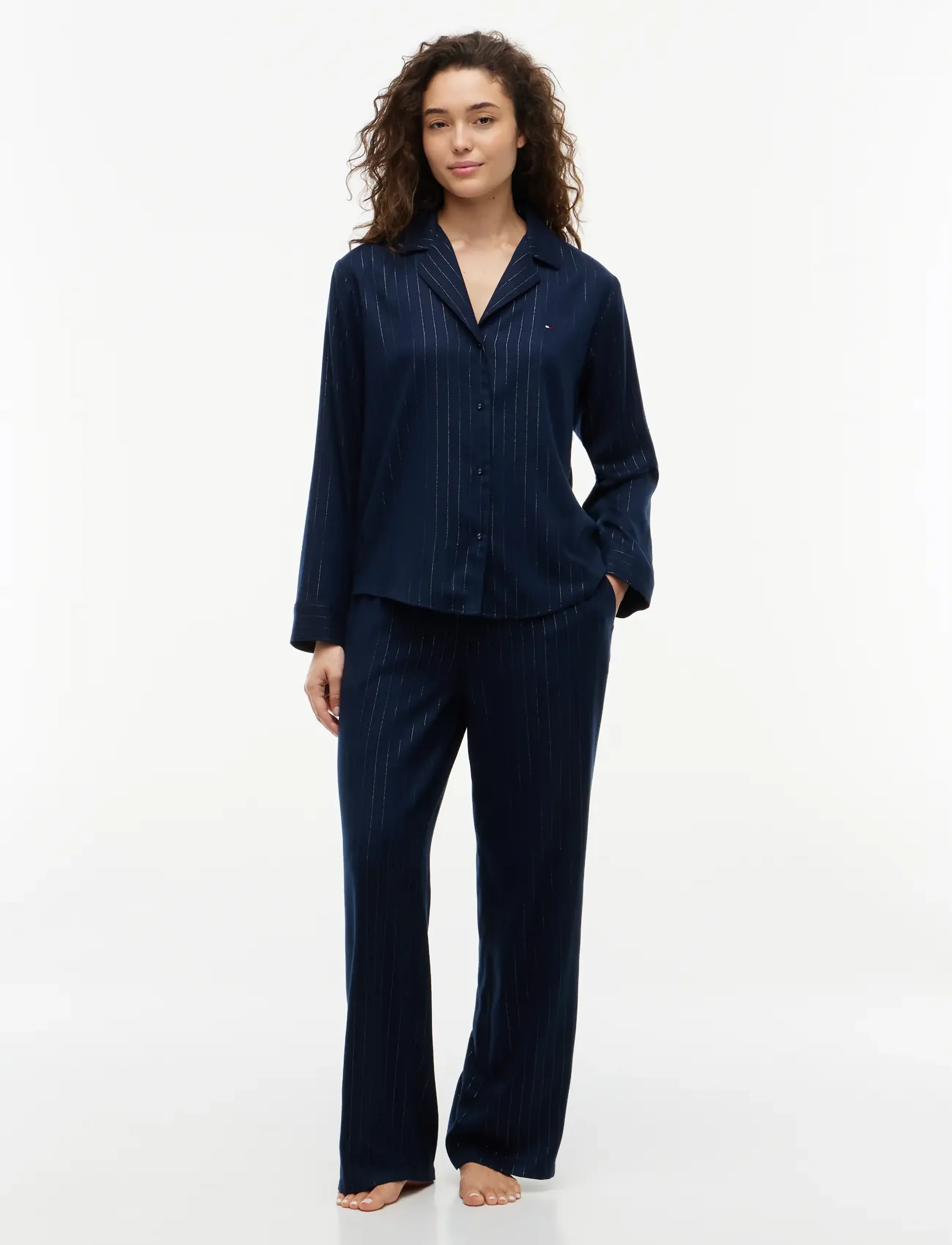 Tommy Hilfiger - LUREX LS SHIRT FLANNEL SET - pyjamas - navy pinstripe lurex - 5