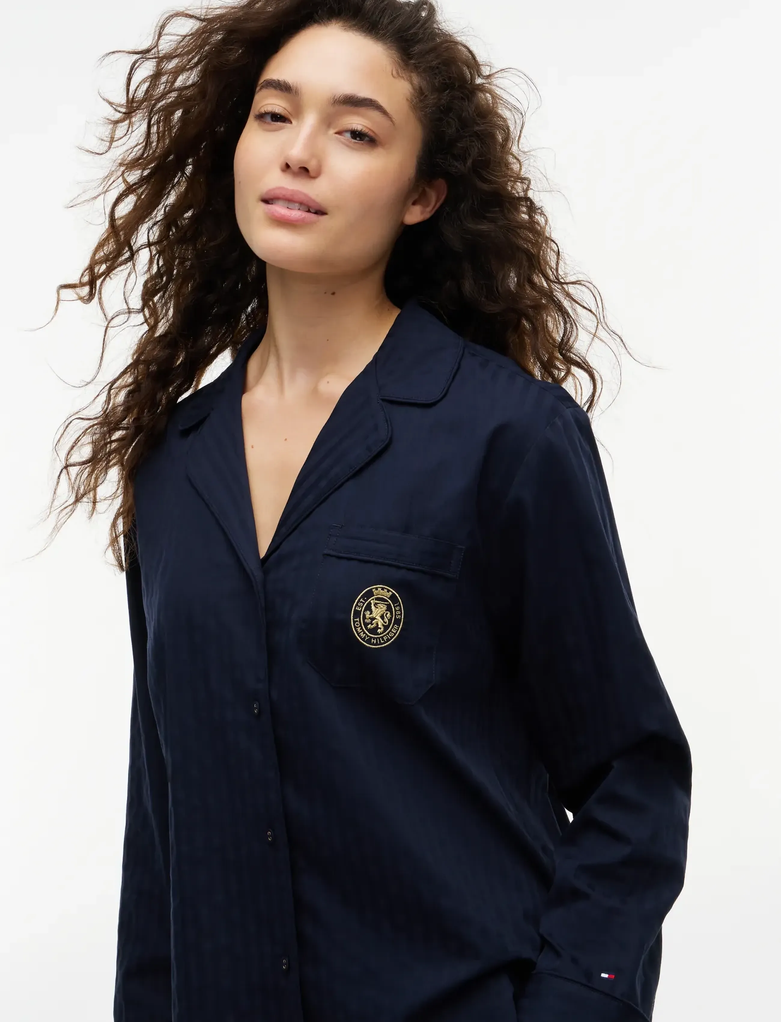 Tommy Hilfiger LS WOVEN SHIRT PANTS PJ SET - Tommy Hilfiger - TONAL WOVEN STRIPE / navy