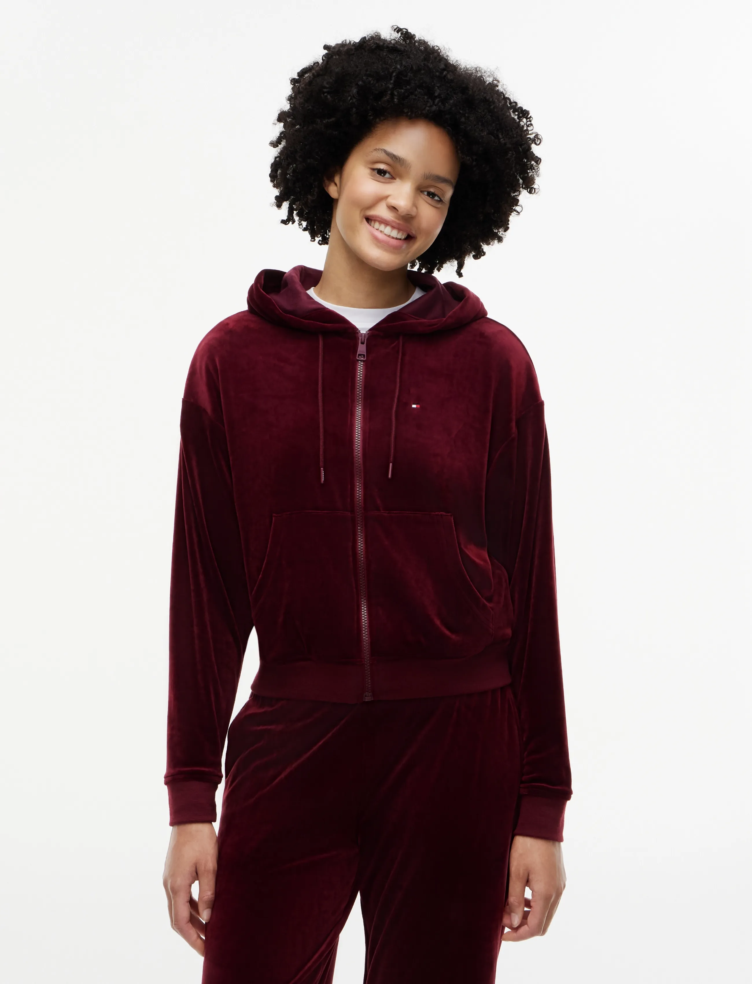 Tommy Hilfiger - VELOUR FZ HOODIE - hoodies - burgundy - 0
