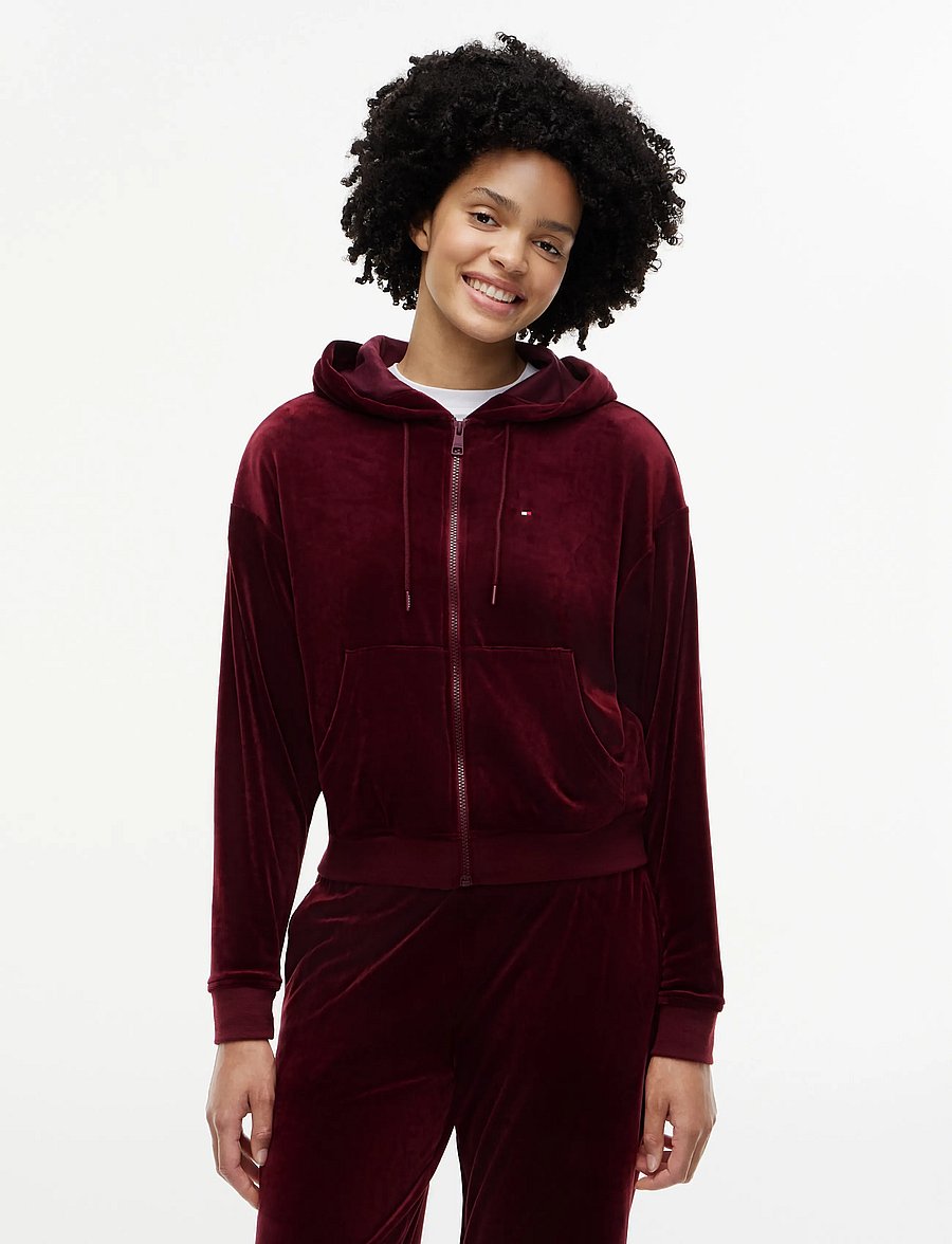 Tommy Hilfiger - VELOUR FZ HOODIE - hoodies - burgundy - 0