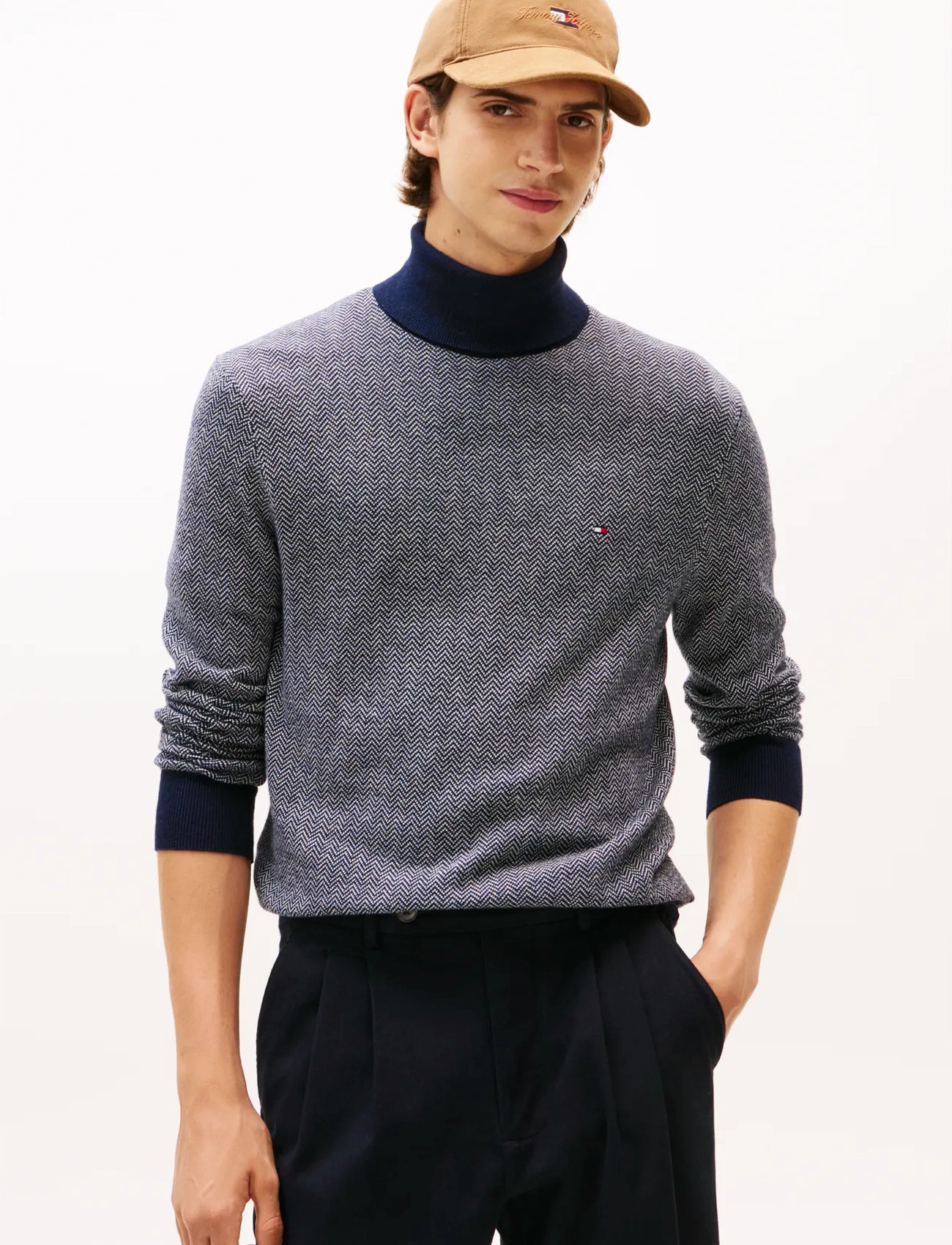 Tommy Hilfiger Pima Ctn Cash Herringbone Roll - - S 1