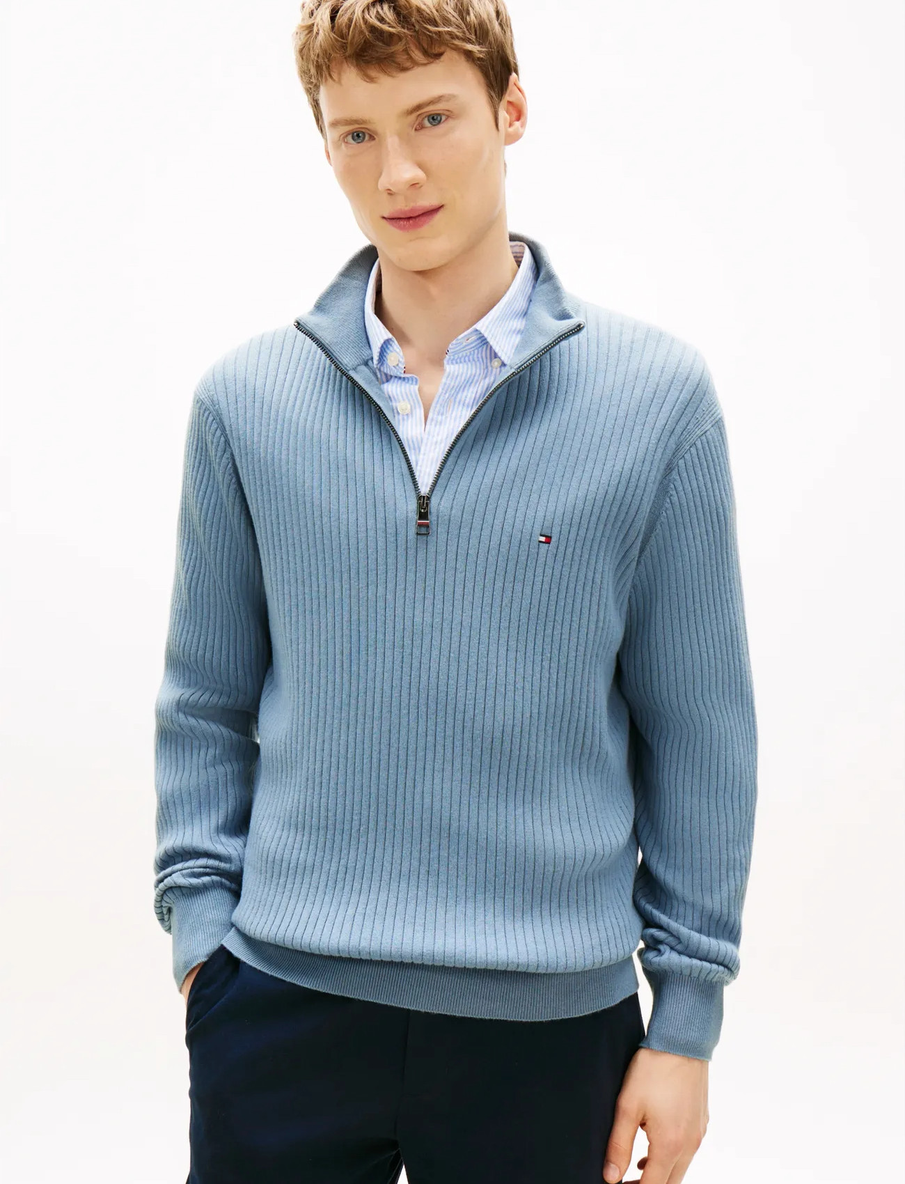 Tommy Hilfiger Pima Ctn Cash Structure Zip Mock - Blue - XS 2
