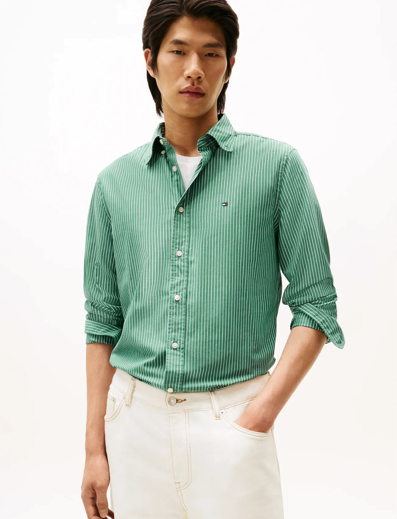 Tommy Hilfiger Core Hairline Poplin Rf Shirt - Khaki green - S 2