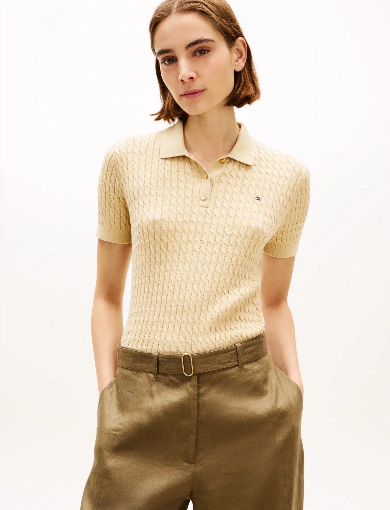 Tommy Hilfiger Cotton Mini Cable Polo - Cream - XS 1