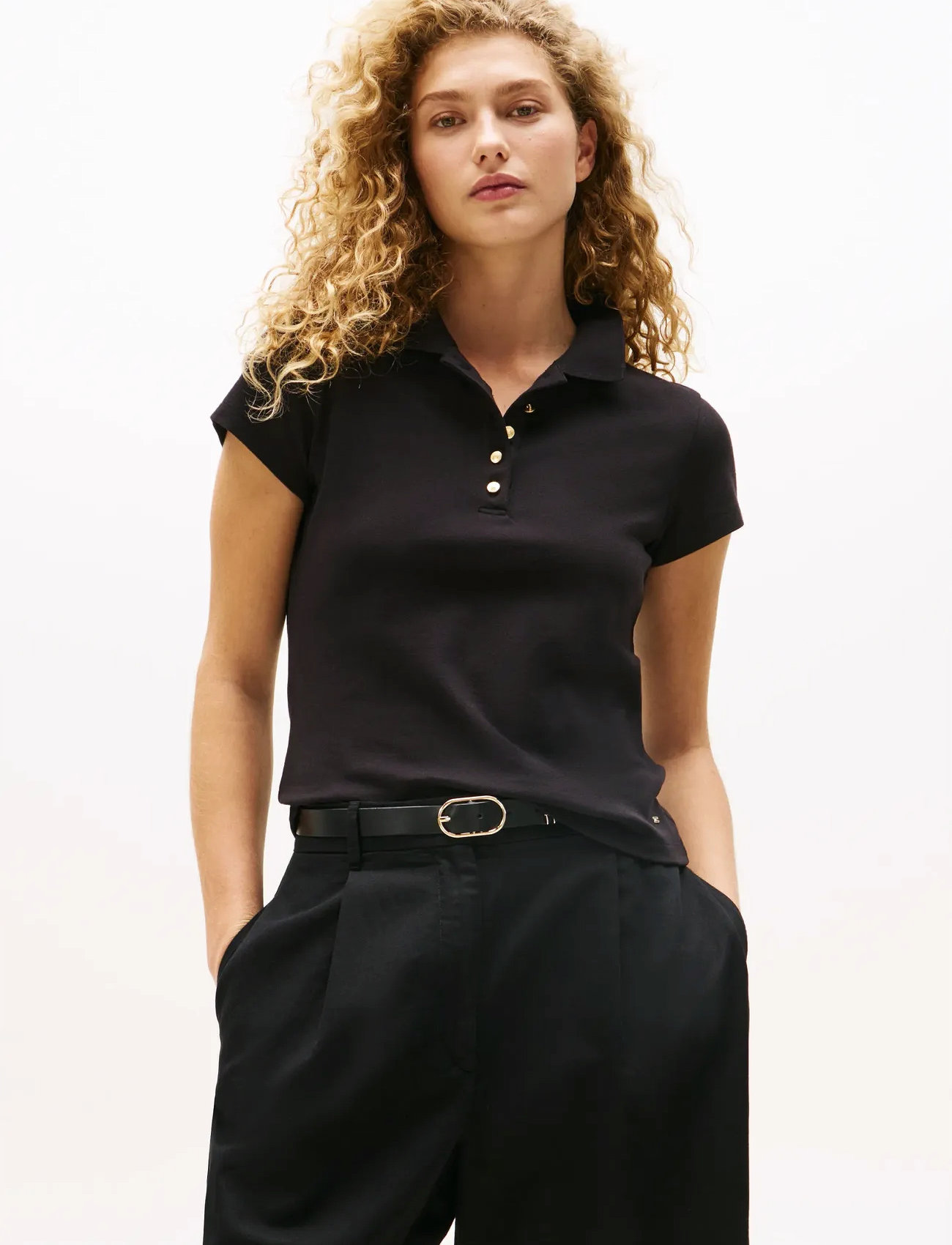 Tommy Hilfiger Gold Button Slim Ss Polo - Black - XS