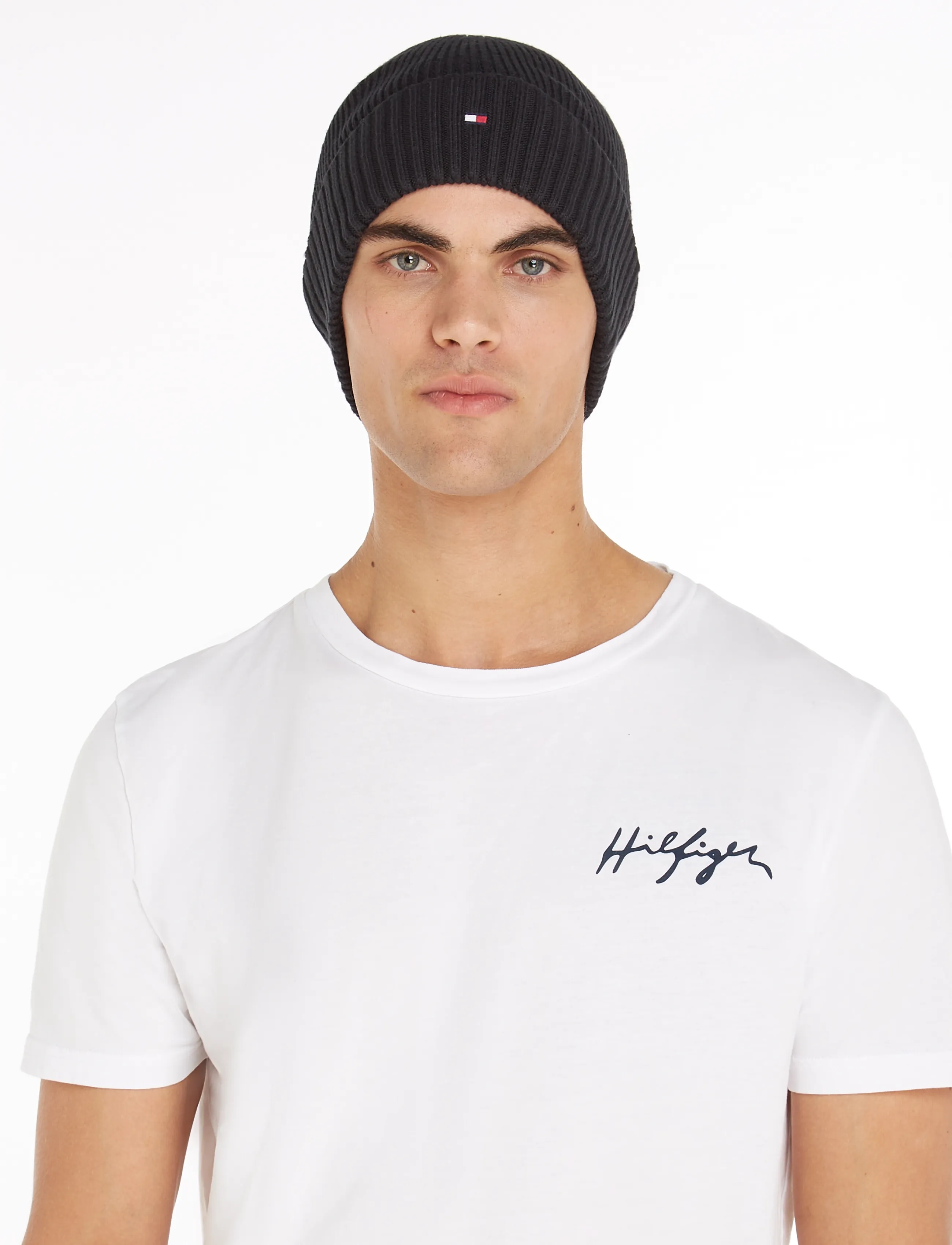 Tommy Hilfiger TH FLAG PIMA COTTON BEANIE - Preppy - BLACK / black