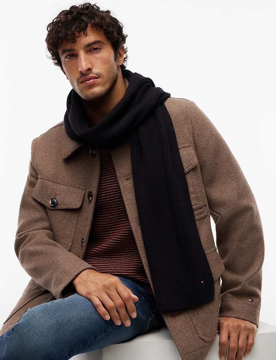 Tommy Hilfiger - TH FLAG PIMA COTTON CASH SCARF - halstørklæder - black - 0