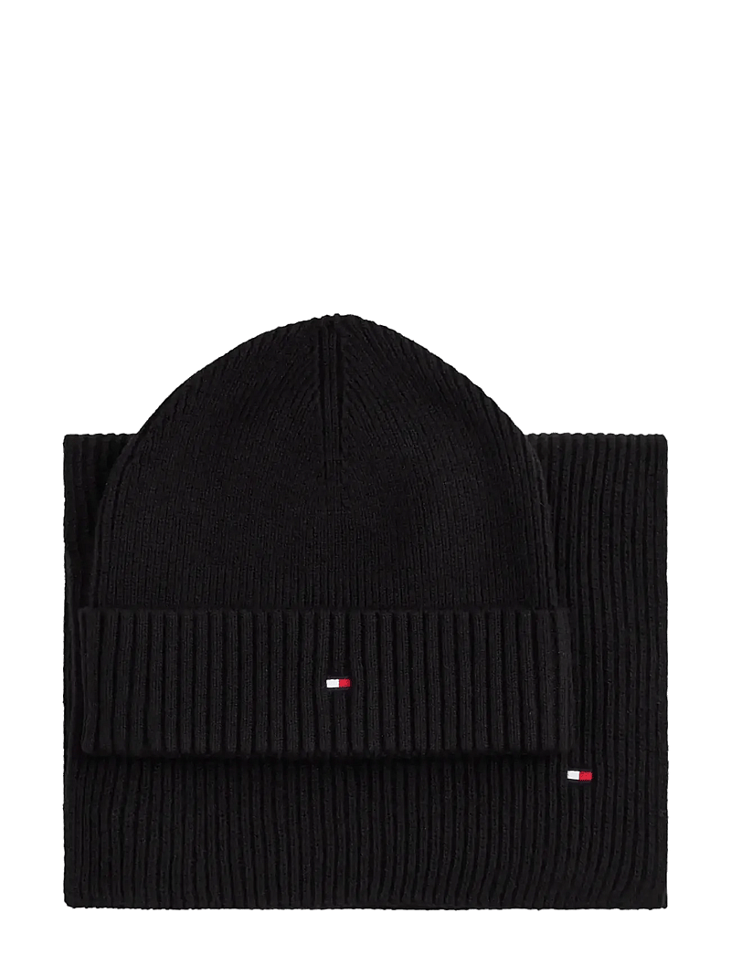 Tommy Hilfiger - TH FLAG BEANIE & SCARF GP - halstørklæder - black - 1