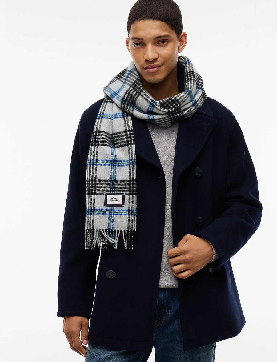 Tommy Hilfiger - TH WOOL CHECK SCARF - halstørklæder - light grey htr check - 0