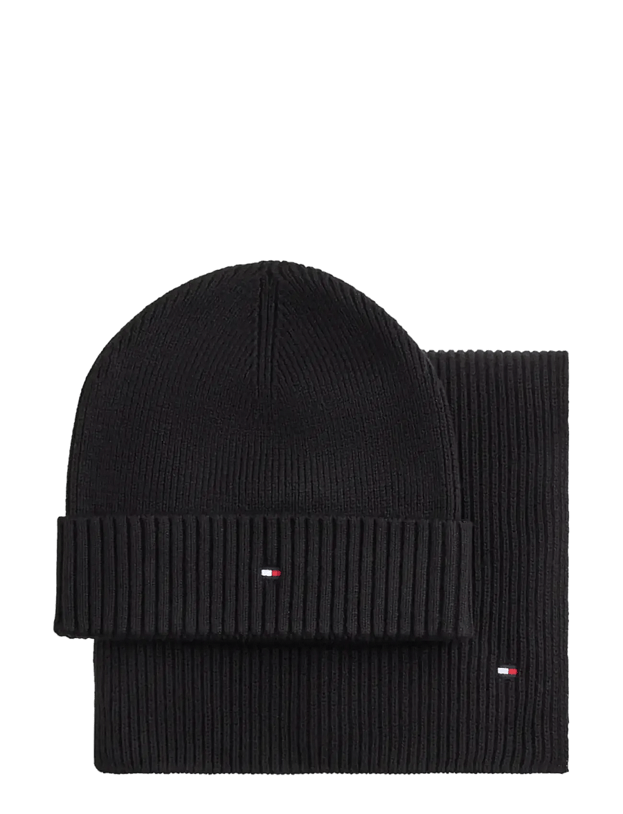 Tommy Hilfiger - TH FLAG BEANIE AND SCARF - talvesallid - black - 1