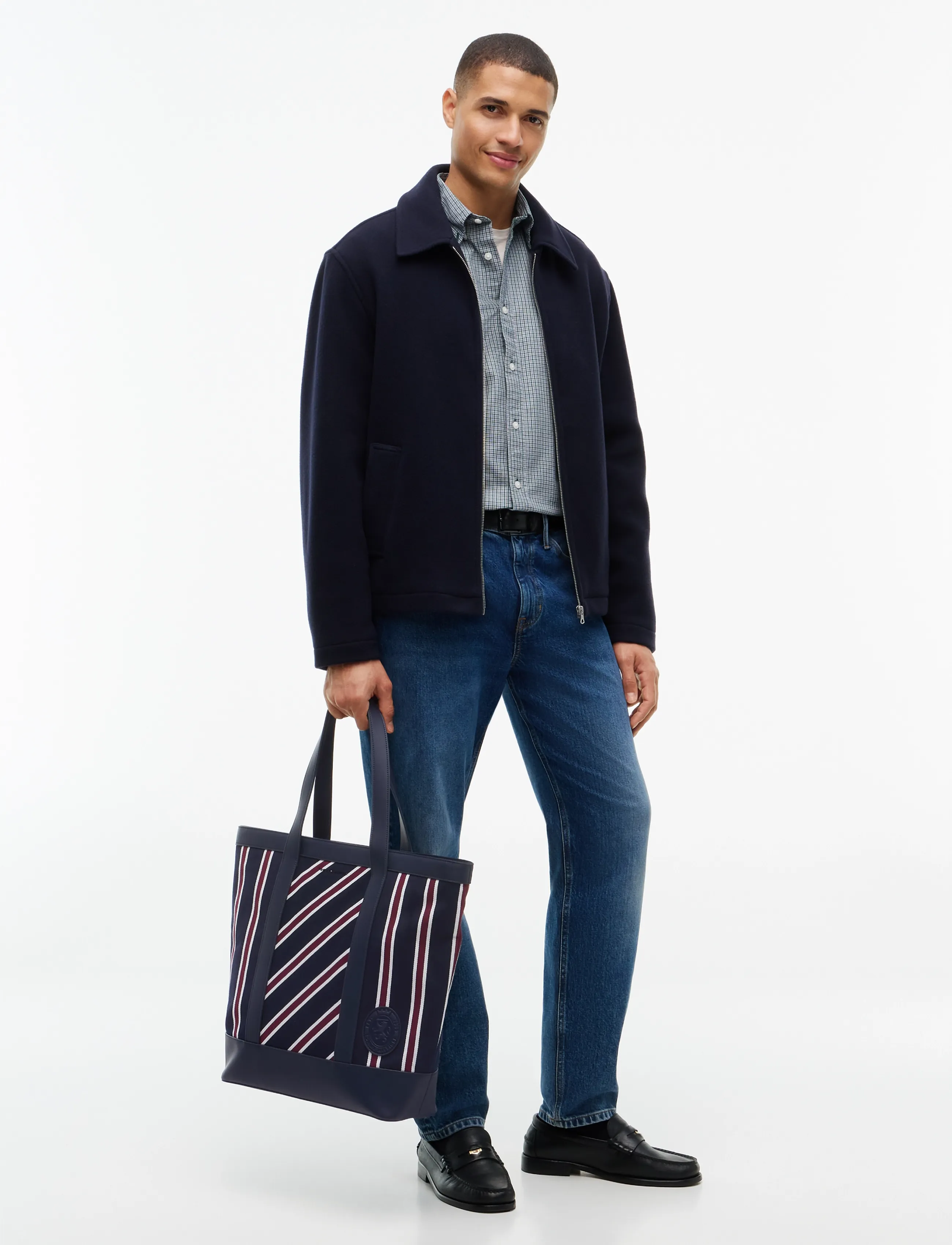 Tommy Hilfiger TH VARSITY JACQUARD TOTE - Preppy - RWB JACQUARD STRIPE / navy