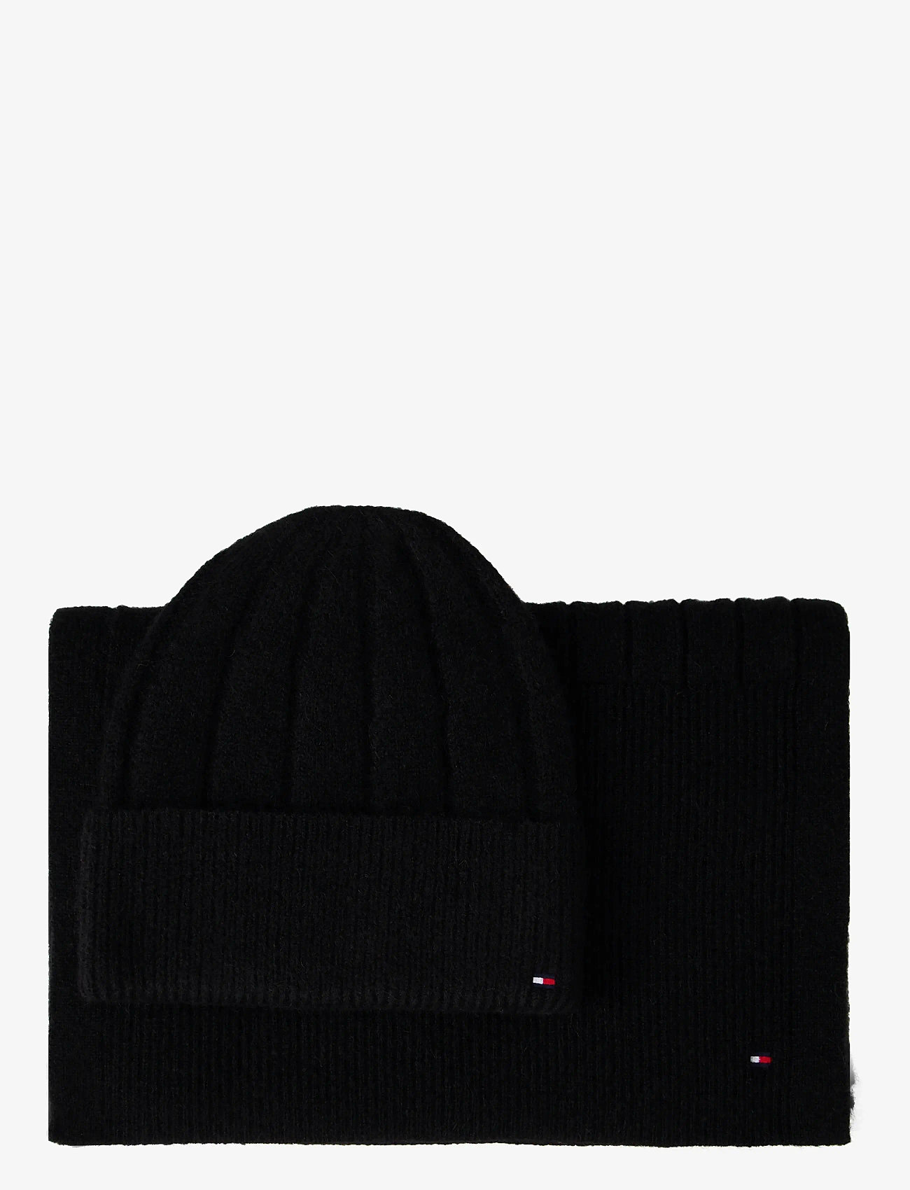 Tommy Hilfiger - TH FLAG FLUFFY BEANIE & SCARF GP - halsdukar - black - 1