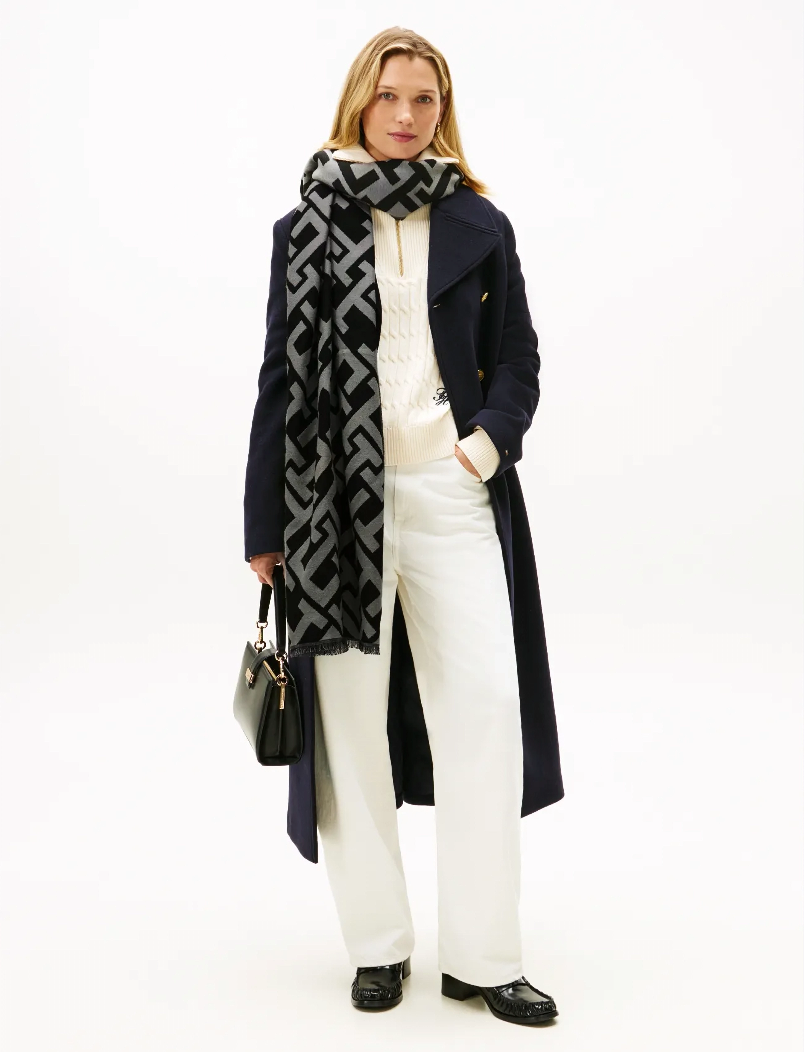 Tommy Hilfiger TH MONOGRAM HEAVY SCARF - Scarves - BLACK  UNIVERSAL GREY / grey