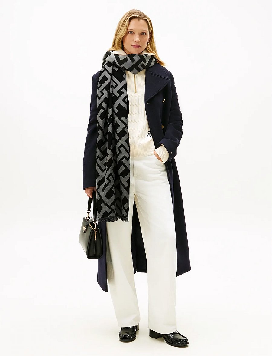 Tommy Hilfiger - TH MONOGRAM HEAVY SCARF - halsdukar - black universal grey - 0