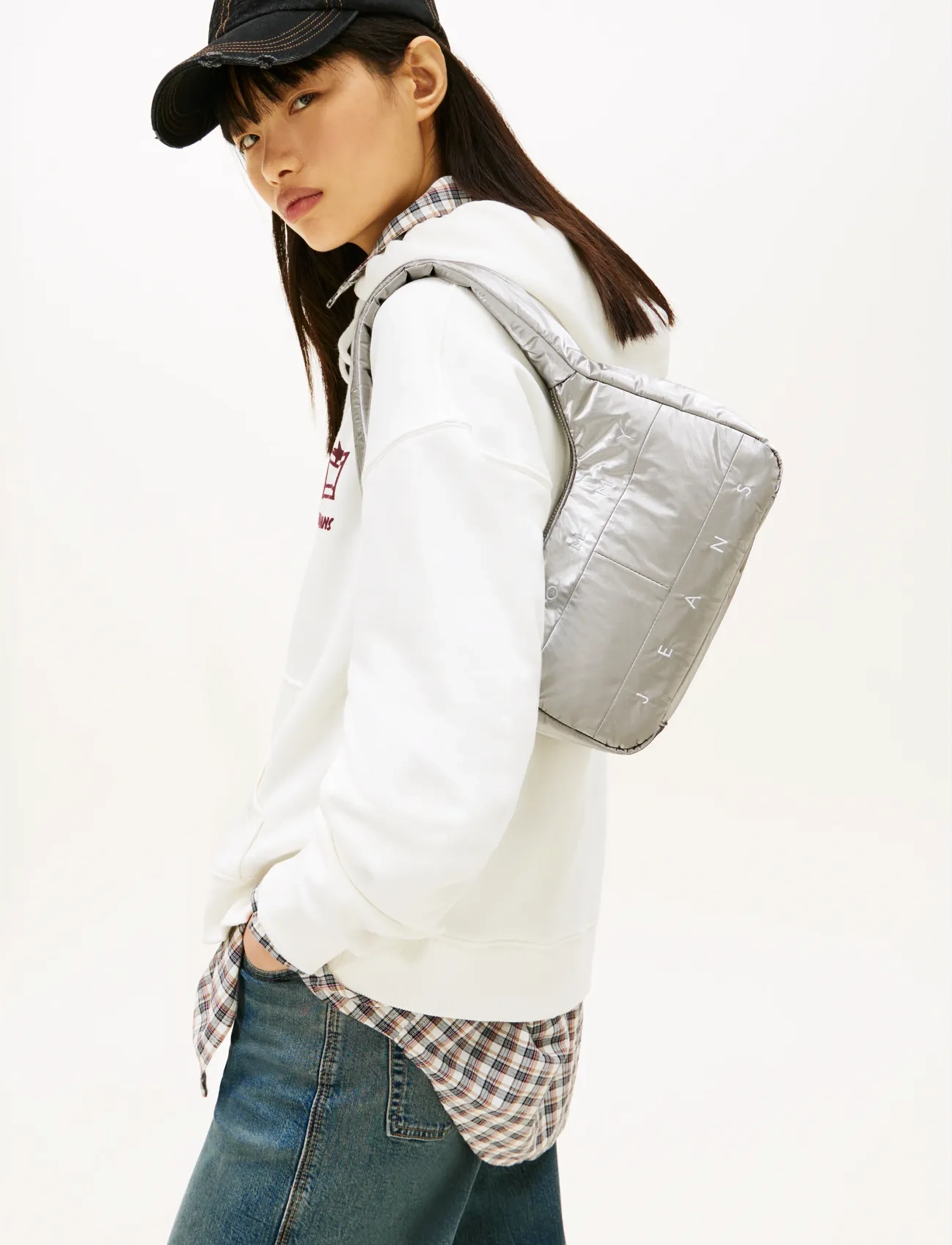 Tommy Hilfiger Tjw Archive Silver Shoulder Bag, Kvinder, Quiltet Skuldertaske, Sølv, Str: ONE SIZE