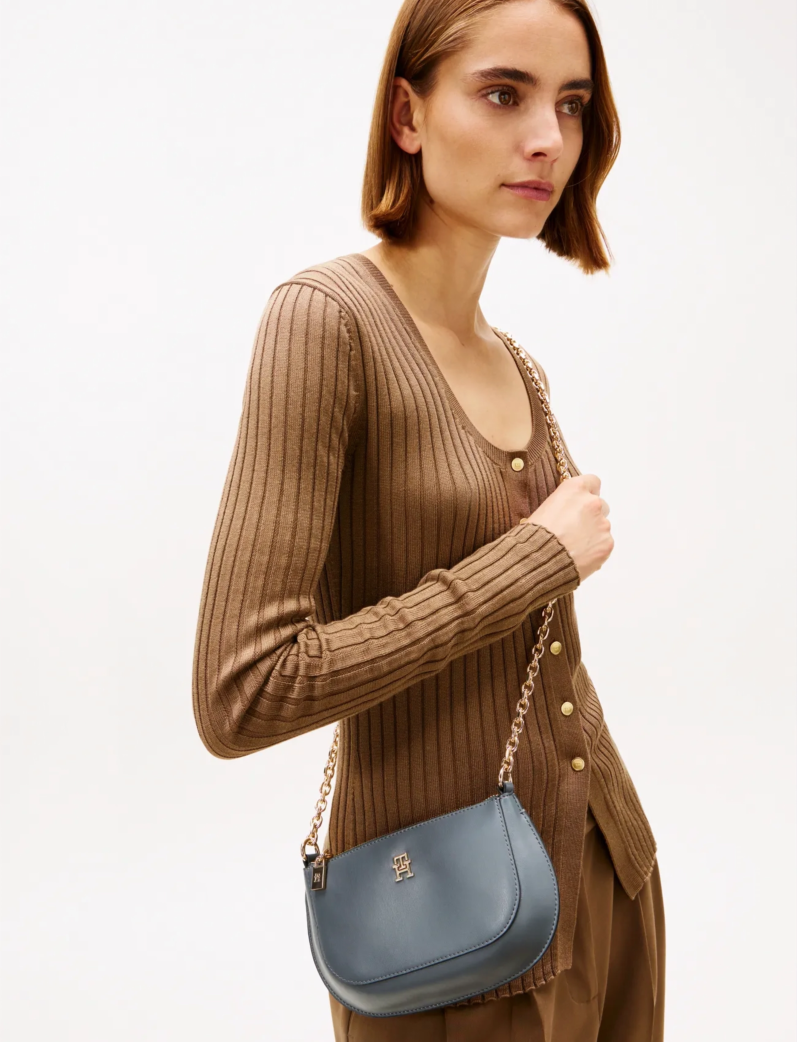 Tommy Hilfiger Th Glam Mini Chain Crossover, Kvinder, Mini Kæde Crossbody Taske, Grå, Str: ONE SIZE