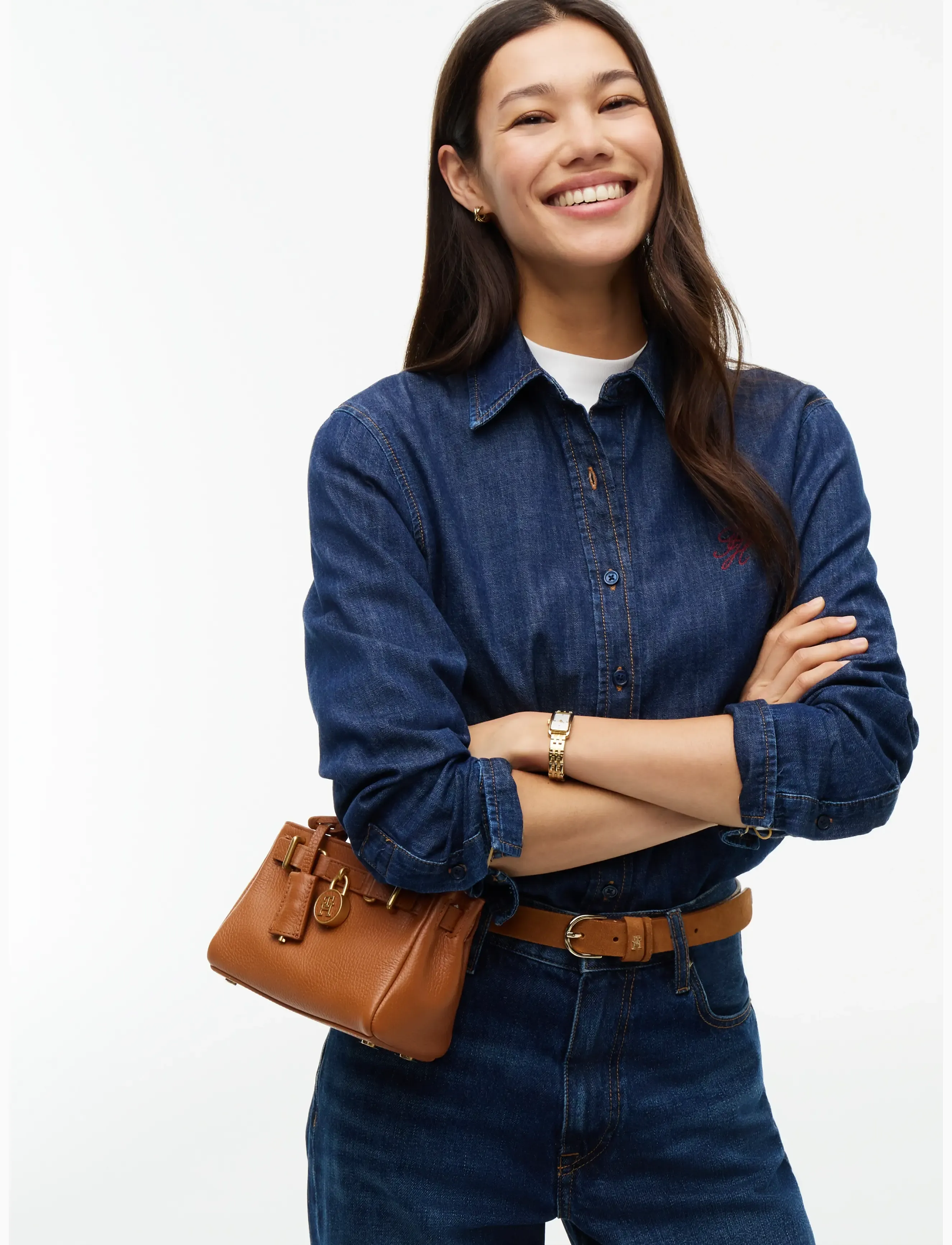 Tommy Hilfiger American Icon Micro Tote Leather, Kvinder, Mikro Tote Taske Med Top Håndtag, Brun, Str: ONE SIZE