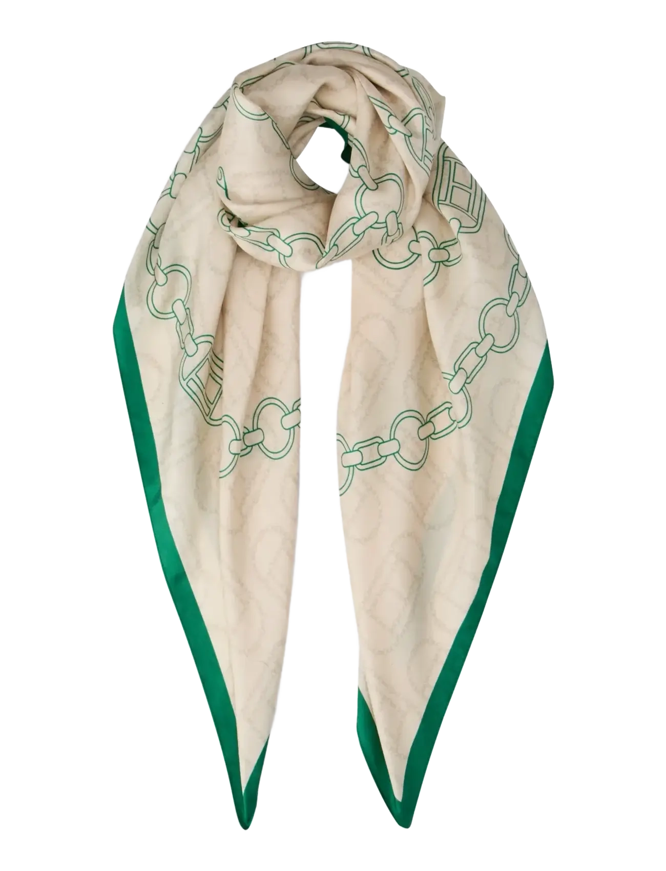 CHAIN SILK LARGE SCARF - SOFT CREAM  NOUVEAU GREEN