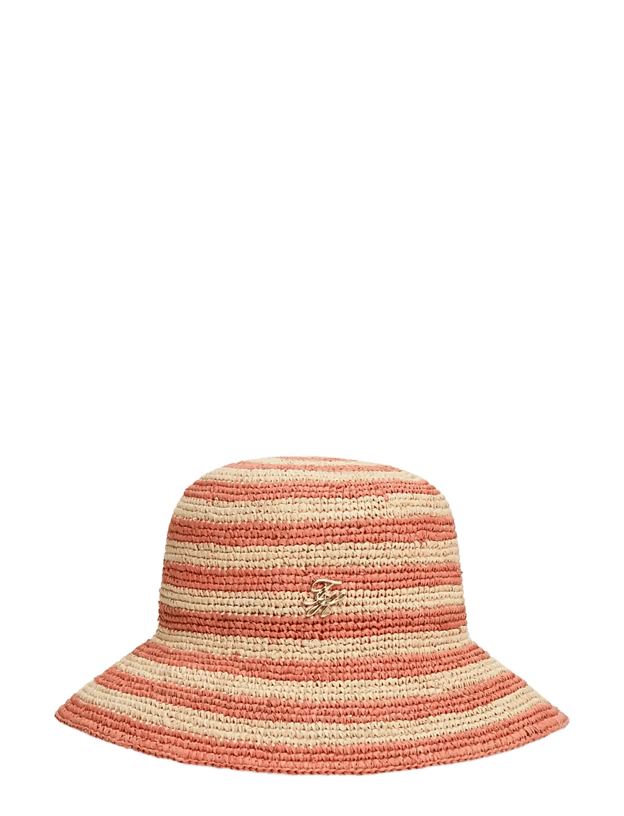 Tommy Hilfiger - TH SCRIPT STRIPED RAFFIA BUCKET - Õlgkübarad - rose petal stripe - 0