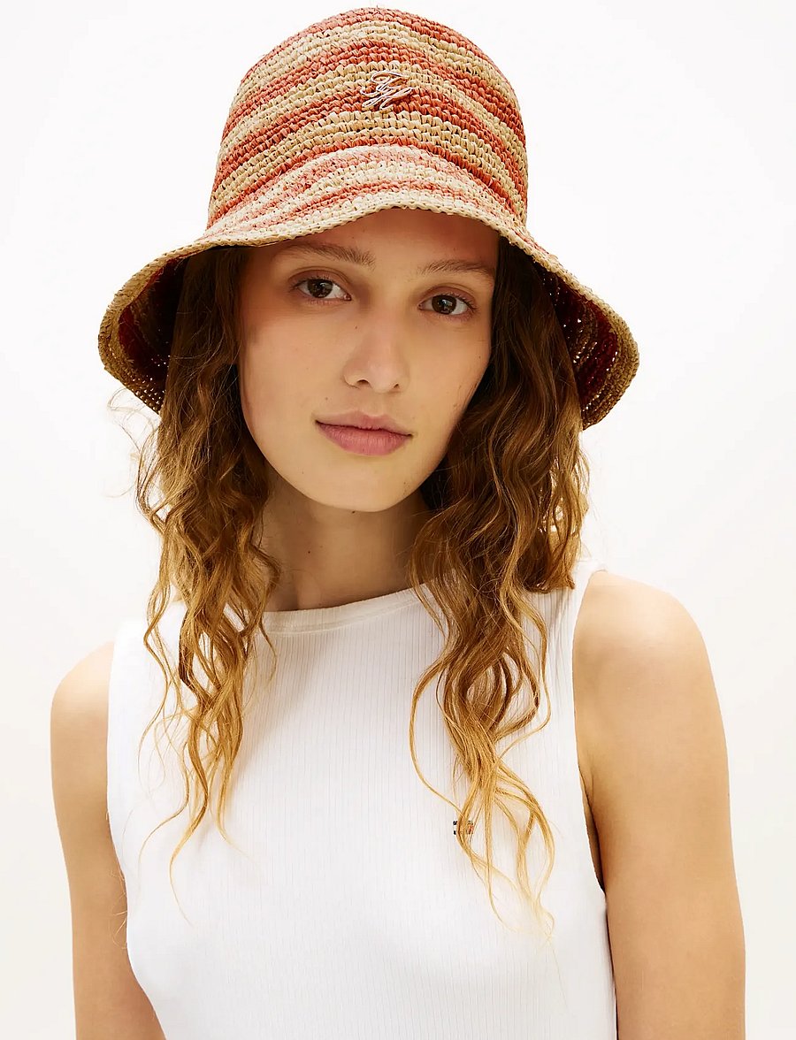 Tommy Hilfiger - TH SCRIPT STRIPED RAFFIA BUCKET - Õlgkübarad - rose petal stripe - 2