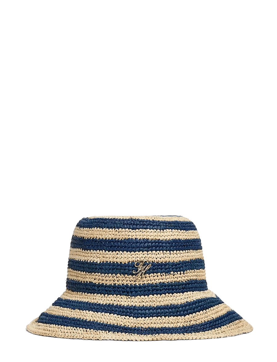Tommy Hilfiger - TH SCRIPT STRIPED RAFFIA BUCKET - stråhattar - space blue stripe - 0