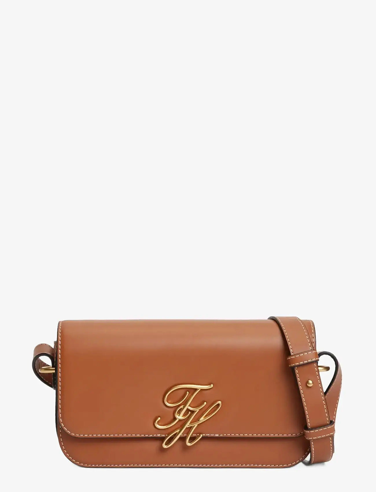 Tommy Hilfiger - TH SCRIPT FLAP CROSSOVER - crossbody bags - cognac - 1