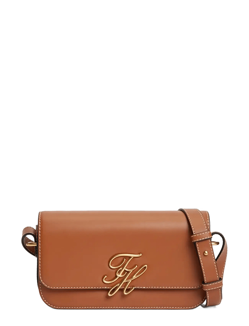 Tommy Hilfiger - TH SCRIPT FLAP CROSSOVER - crossbody bags - cognac - 1