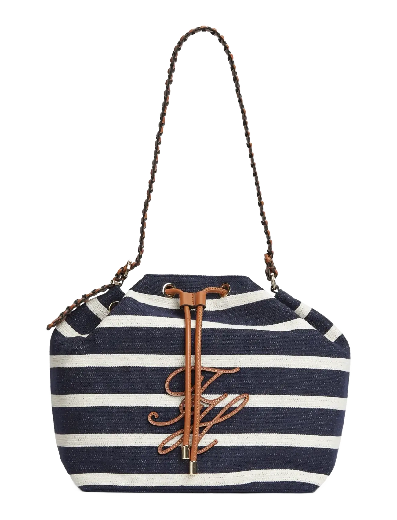 Tommy Hilfiger TH ELEV SUMMER BUCKET STRIPE - Beuteltasche - STRIPE BLUE COGNAC / navy