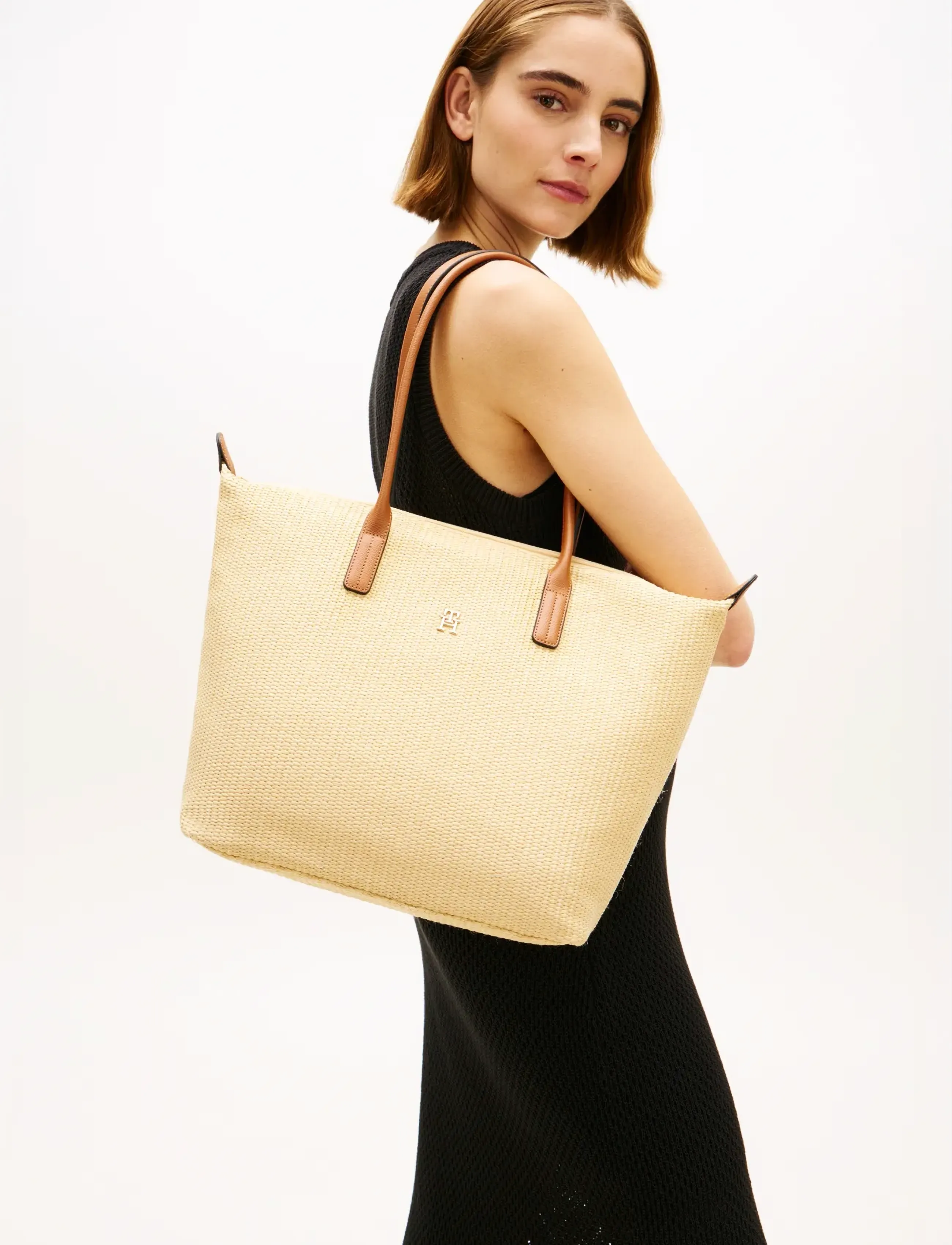 Tommy Hilfiger Popette Tote Raffia, Kvinder, Raffia Tote Taske, Beige, Str: ONE SIZE