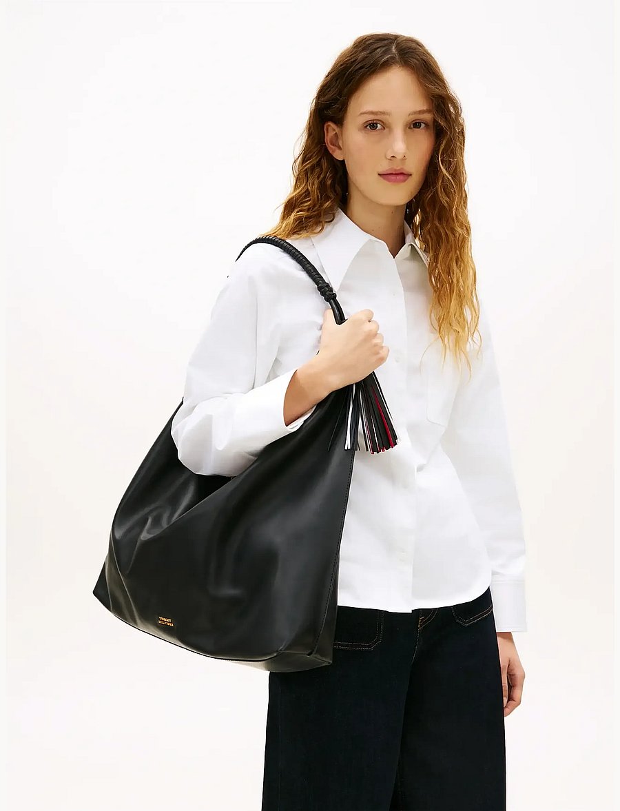 Tommy Hilfiger - TH STATEMENT LEATHER HOBO - handtaschen - black - 0