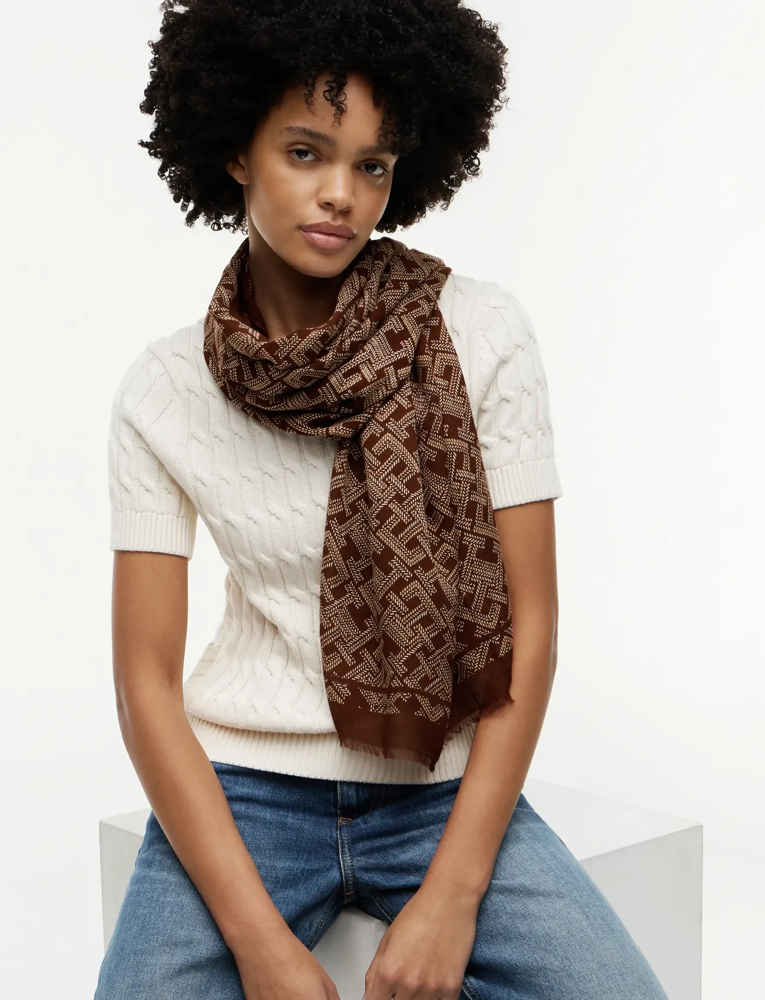 Tommy Hilfiger TH MONOGRAM SCARF - Scarves - RICH WALNUT / brown