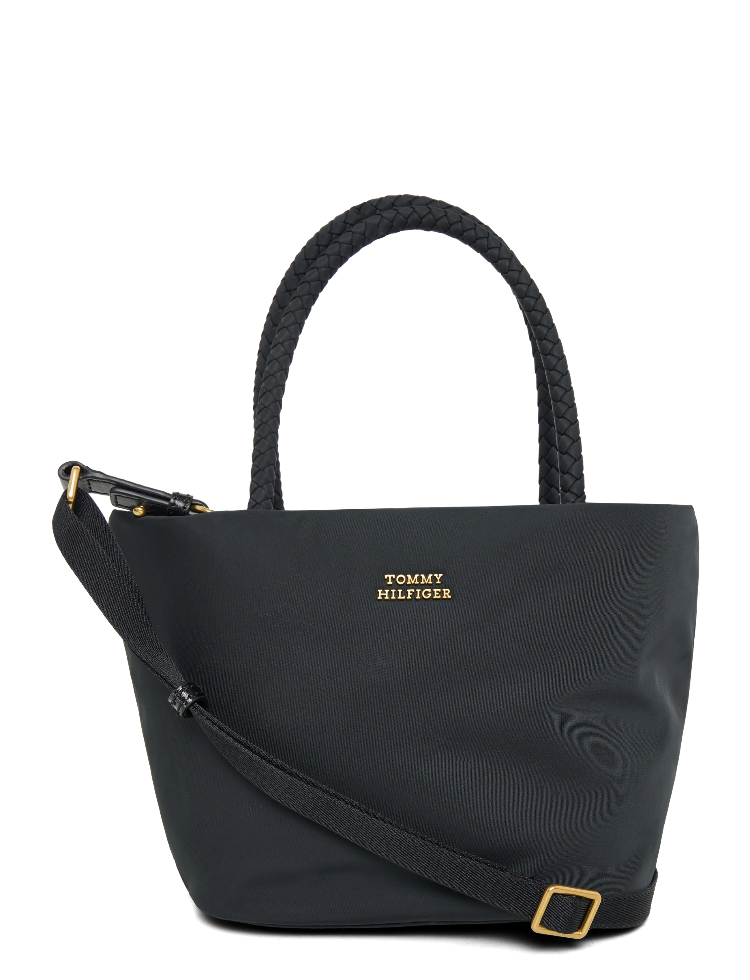 Tommy Hilfiger Th Marina Bucket Nylon, Kvinder, Spandtaske med Flettede Håndtag, Sort, Str: ONE SIZE