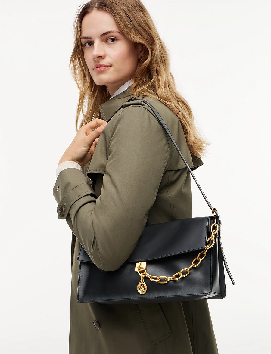 Tommy Hilfiger - CREST LEATHER CONV SHOULDER BAG - axelremsväskor - black - 0