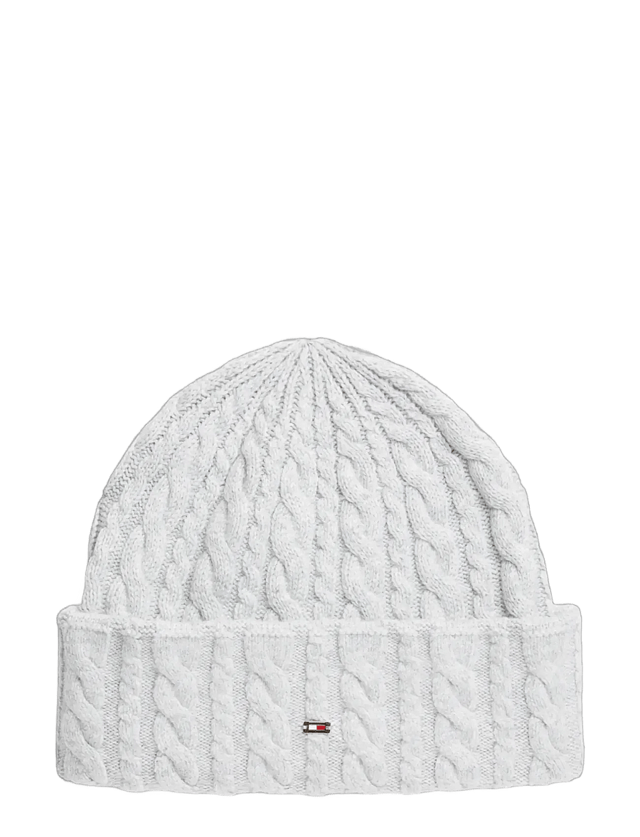 Tommy Hilfiger - ENAMEL FLAG CABLE BEANIE - huer - light grey heather - 0
