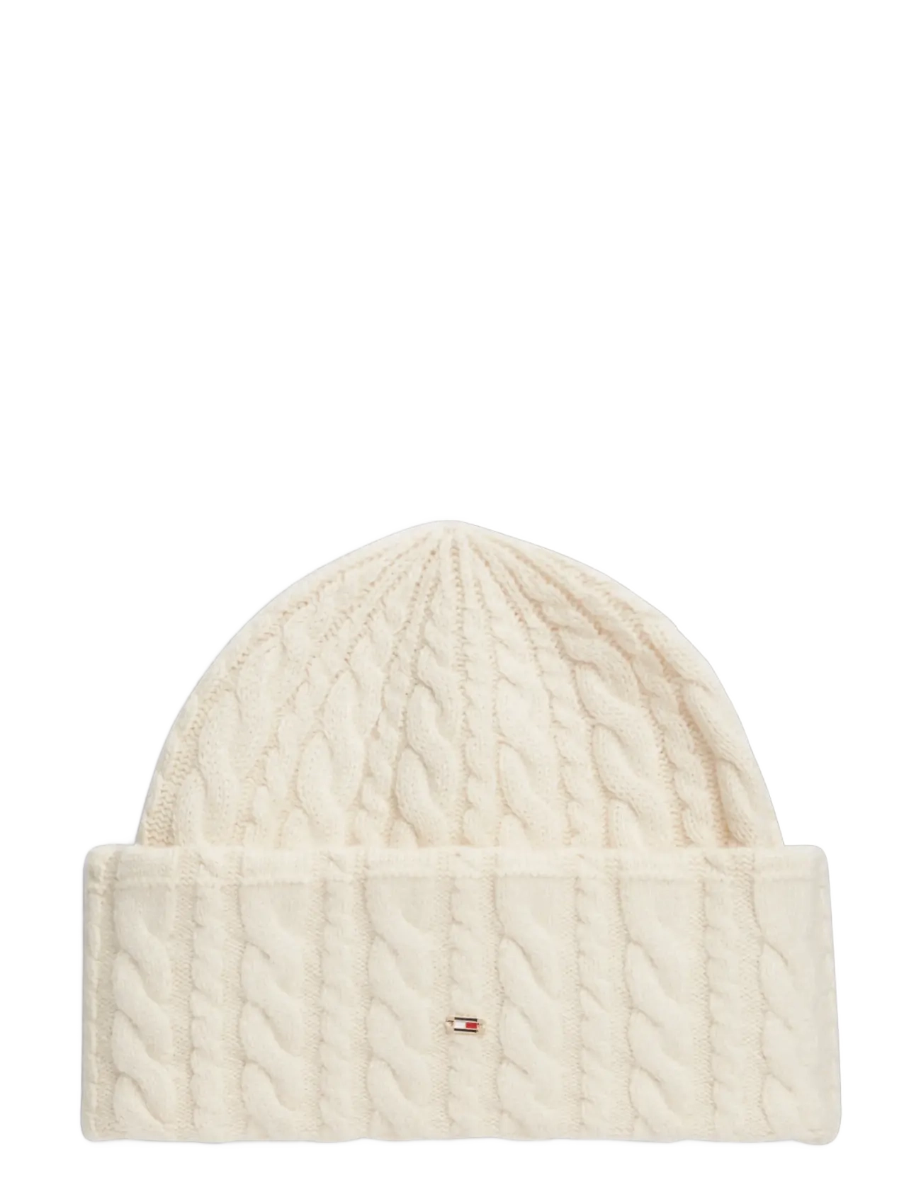 Tommy Hilfiger ENAMEL FLAG CABLE BEANIE - Tommy Hilfiger - SUGARCANE / cream