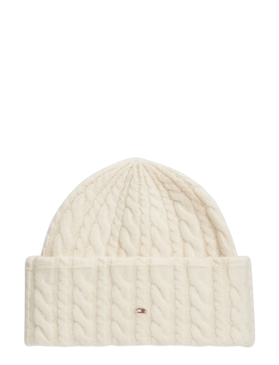 Tommy Hilfiger - ENAMEL FLAG CABLE BEANIE - kootud mütsid - sugarcane - 0