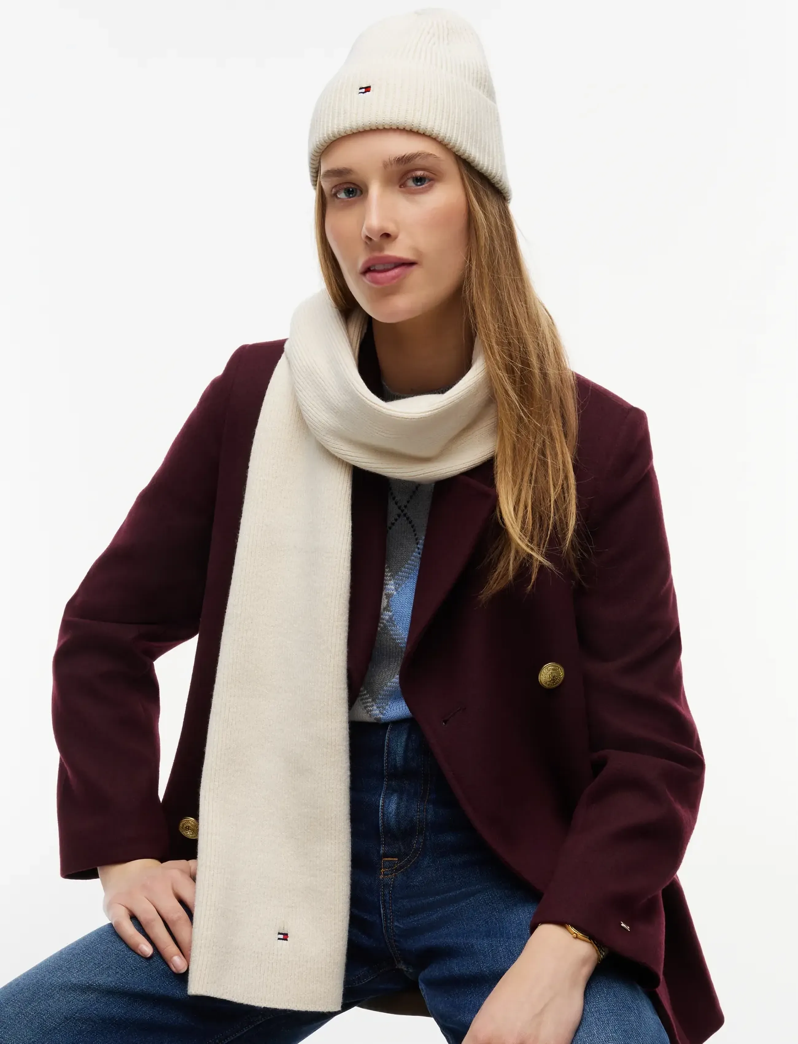 Tommy Hilfiger - TH FLAG BEANIE & SCARF GP - soft cream - 0