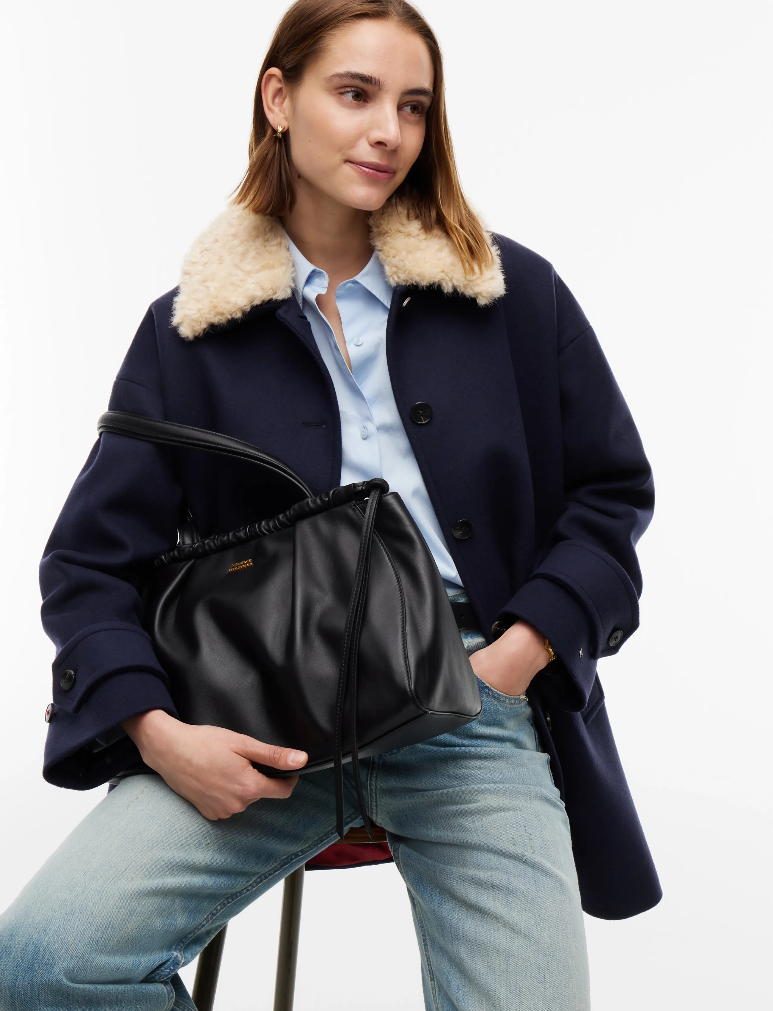Tommy Hilfiger Soft Leather Hobo, Kvinder, Blød Rynket Hobo Taske, Sort, Str: ONE SIZE