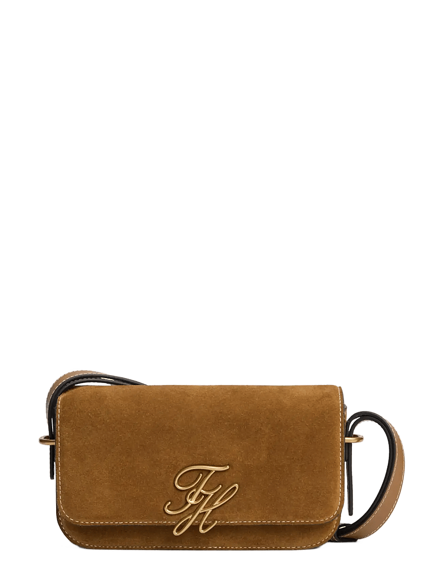 Tommy Hilfiger - SCRIPT LEATHER CROSSOVER SUEDE - crossbody bags - cognac - 1