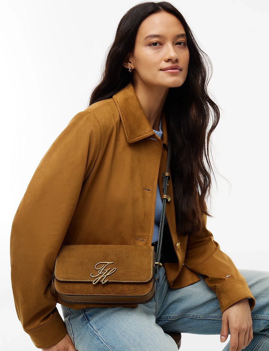 Tommy Hilfiger - SCRIPT LEATHER CROSSOVER SUEDE - crossbody bags - cognac - 0