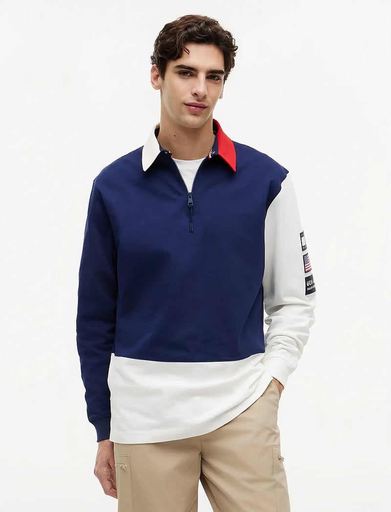 Tommy Hilfiger - US SAILGP COLORBLOCK RUGBY - långärmade pikéer - yale navy ecru - 0