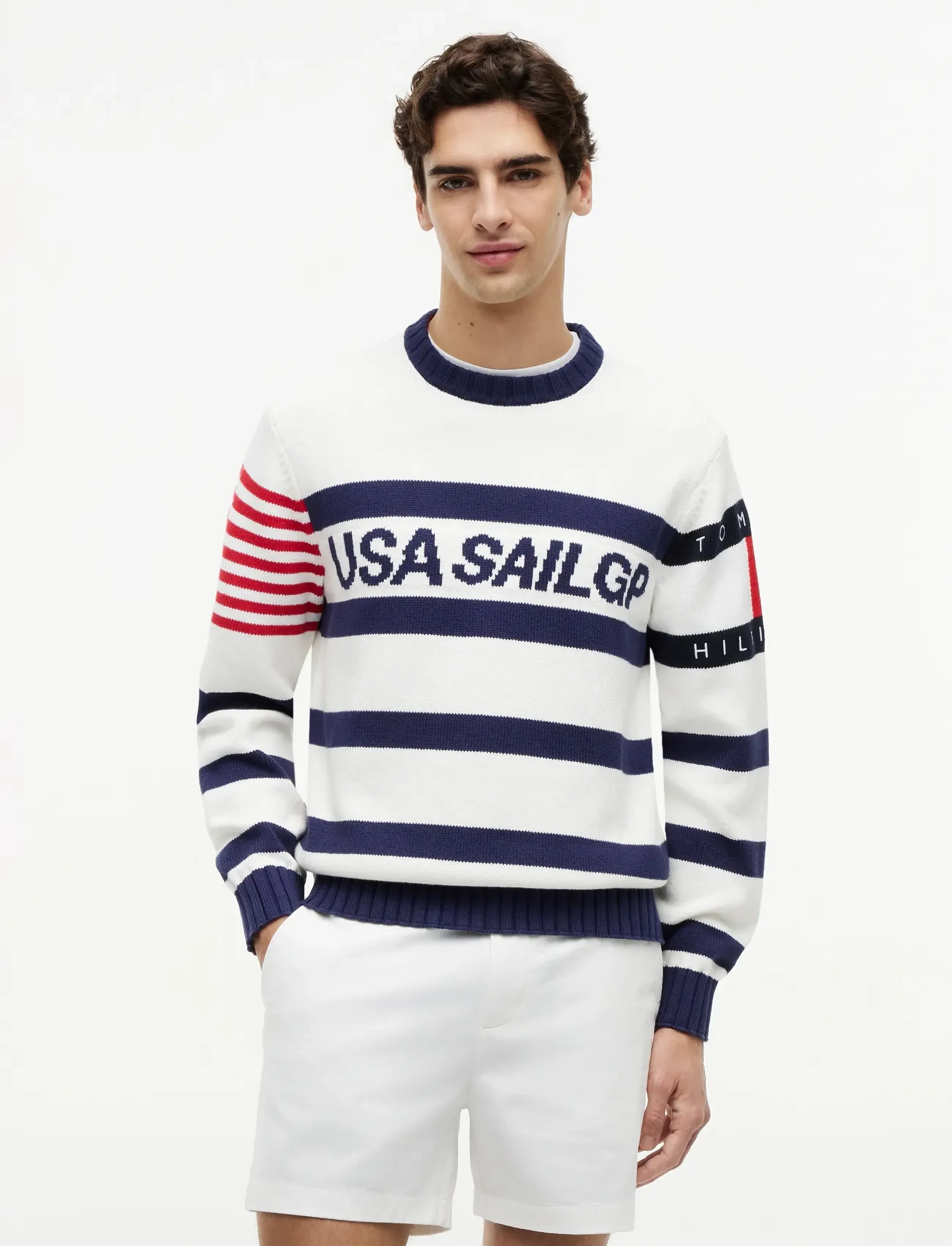 Tommy Hilfiger US SAILGP MARINE STRIPE CREWNECK - Preppy - ECRU   YALE NAVY / white