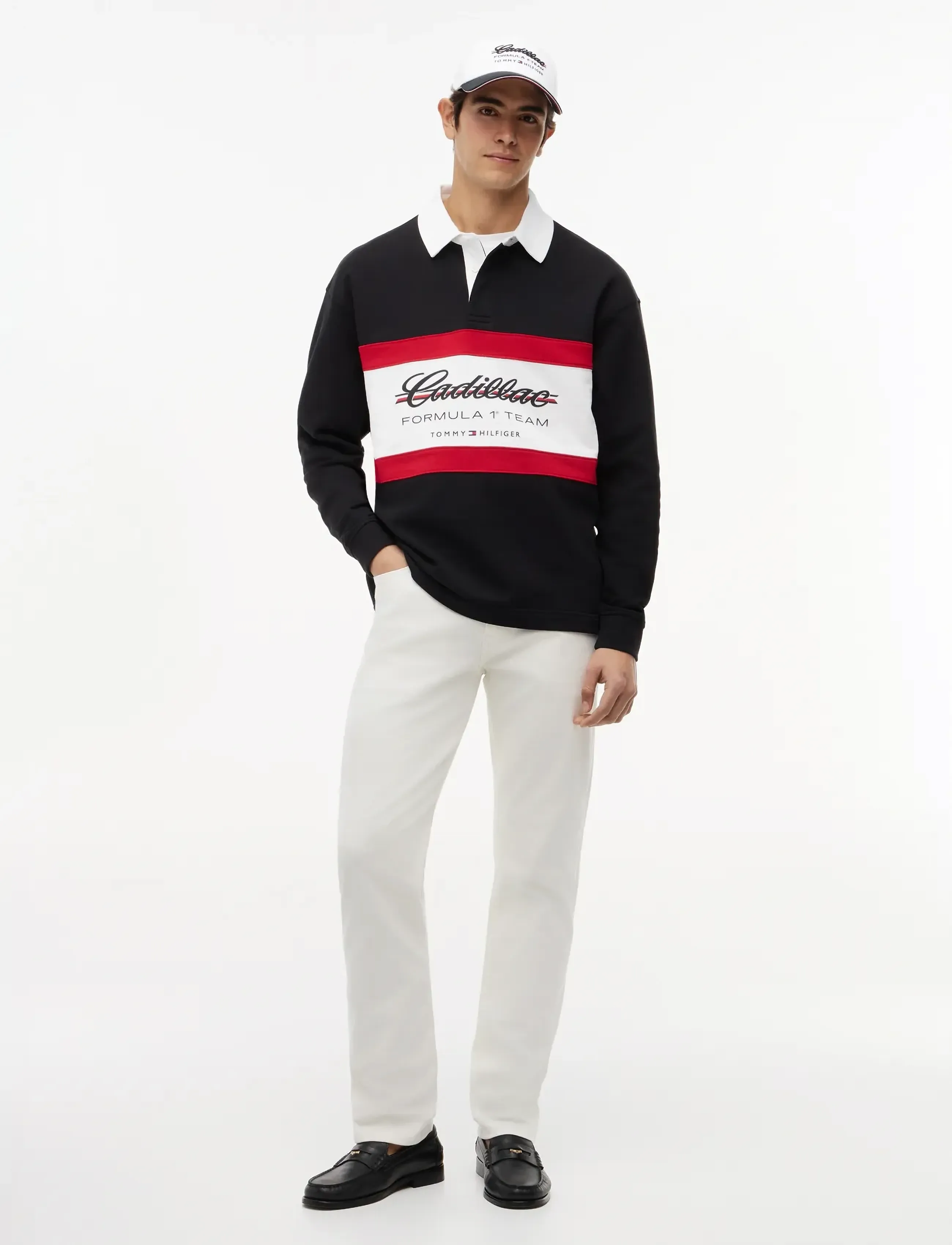 Tommy Hilfiger TH X CF1 PANELLED SCRIPT RUGBY - Poloshirts - BLACK / black